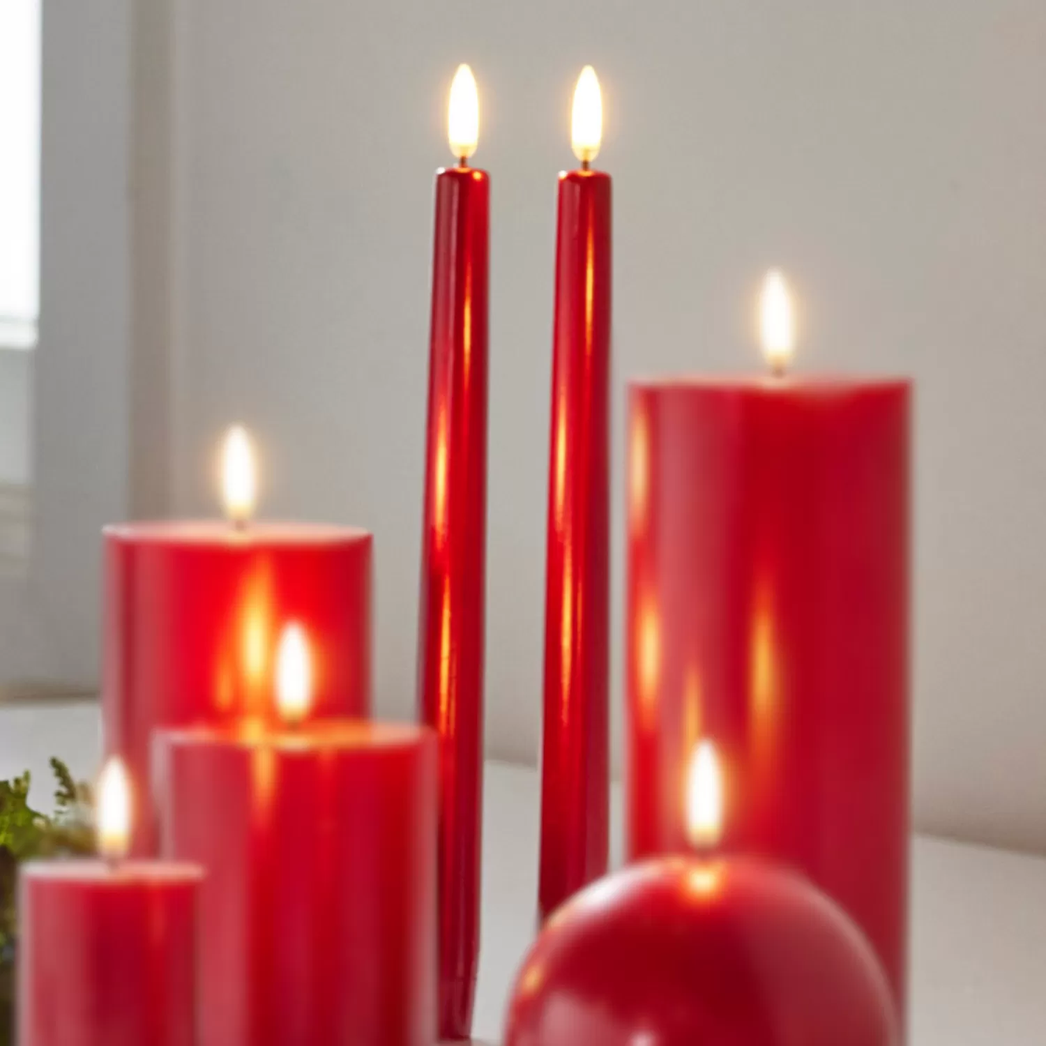 The Jolly Christmas Shop The Candy Shop | Tartan Traditions | Raz 10" Uyuni Battery Operated Metallic Red Taper Candle With Lighted Flickering Wick 4432951