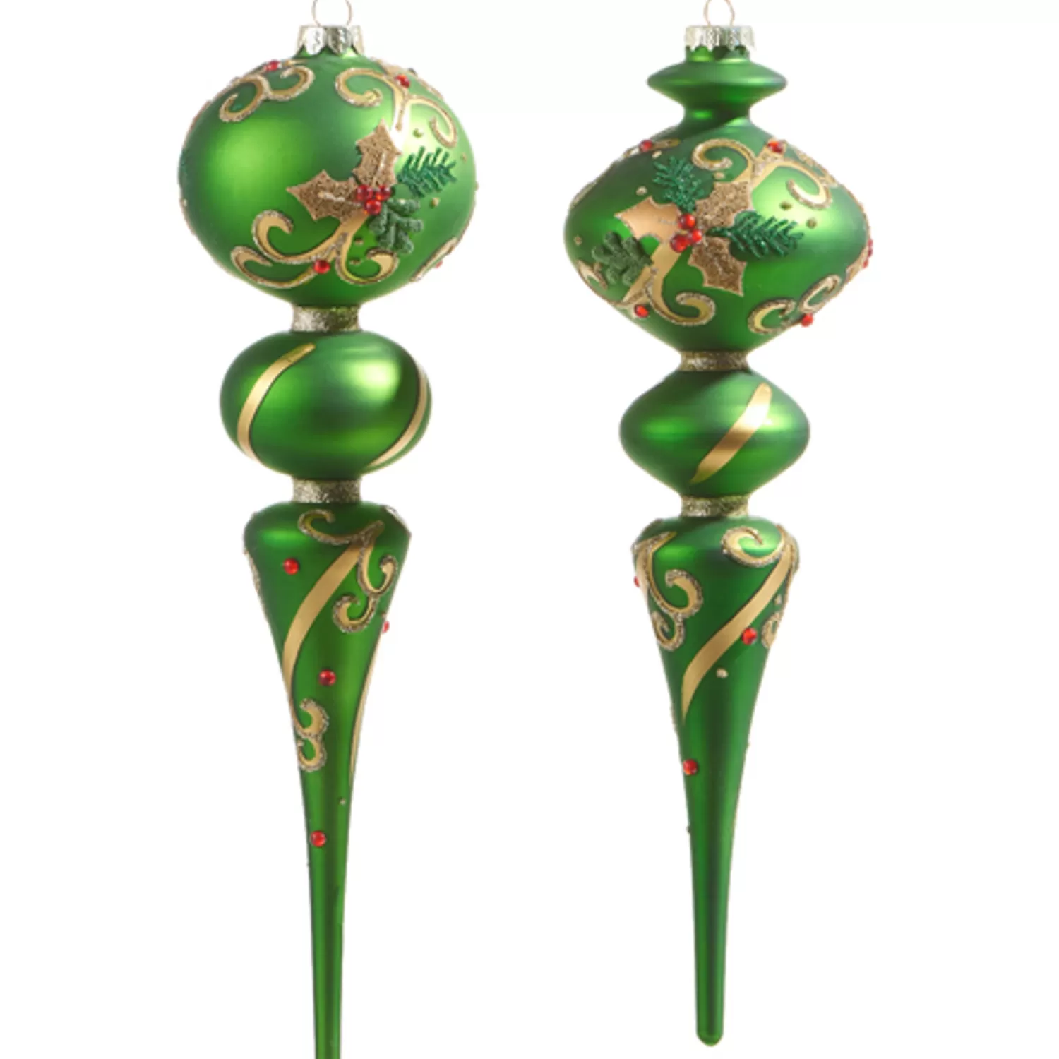The Jolly Christmas Shop Sleigh Bells | Bells | Raz 11.5" Large Green Holly Leaf Finial Glass Christmas Ornament 4322909