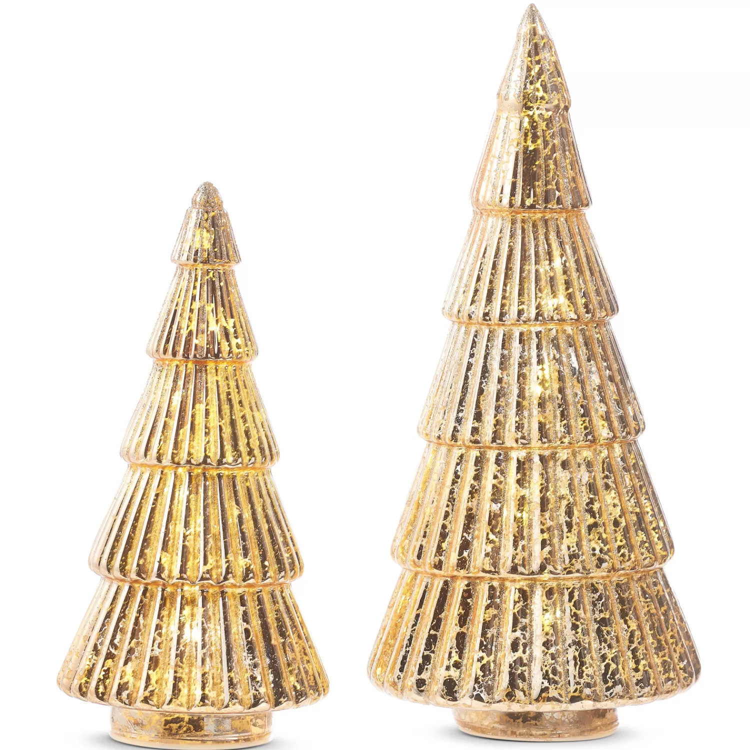 The Jolly Christmas Shop Tartan Traditions | Champagne Wishes | Raz 11.5" Lighted Gold Glass Ribbed Christmas Tree Figure Set Of 2 4324552