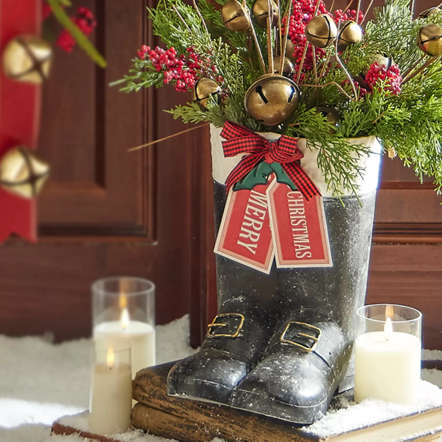 The Jolly Christmas Shop Sleigh Bells | Santa Christmas Decorations | Raz 11.5" Merry Christmas Santa Boot Container Christmas Decoration 4312337