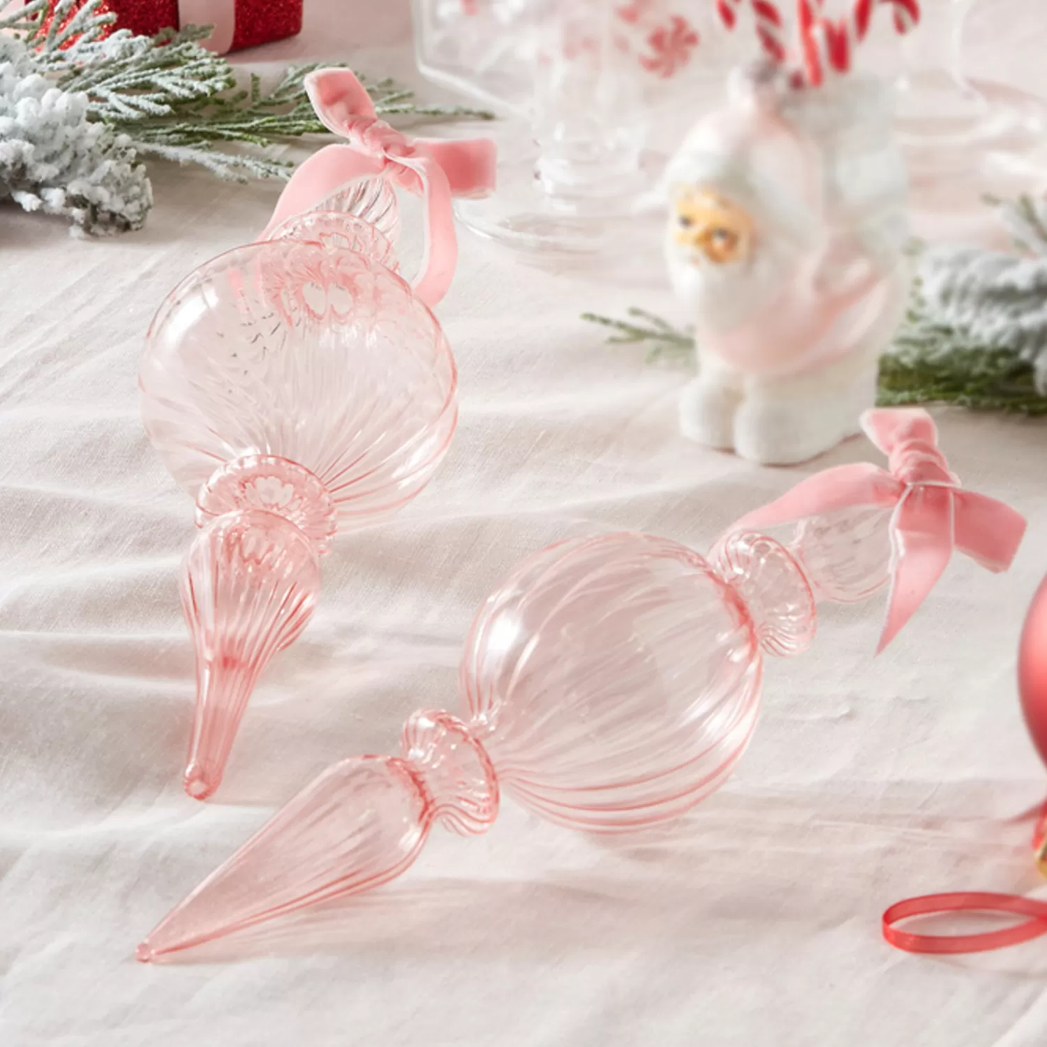 The Jolly Christmas Shop Sleigh Bells | Bells | Raz 11" Large Clear Pink Blown Glass Finial Christmas Ornament 4322852