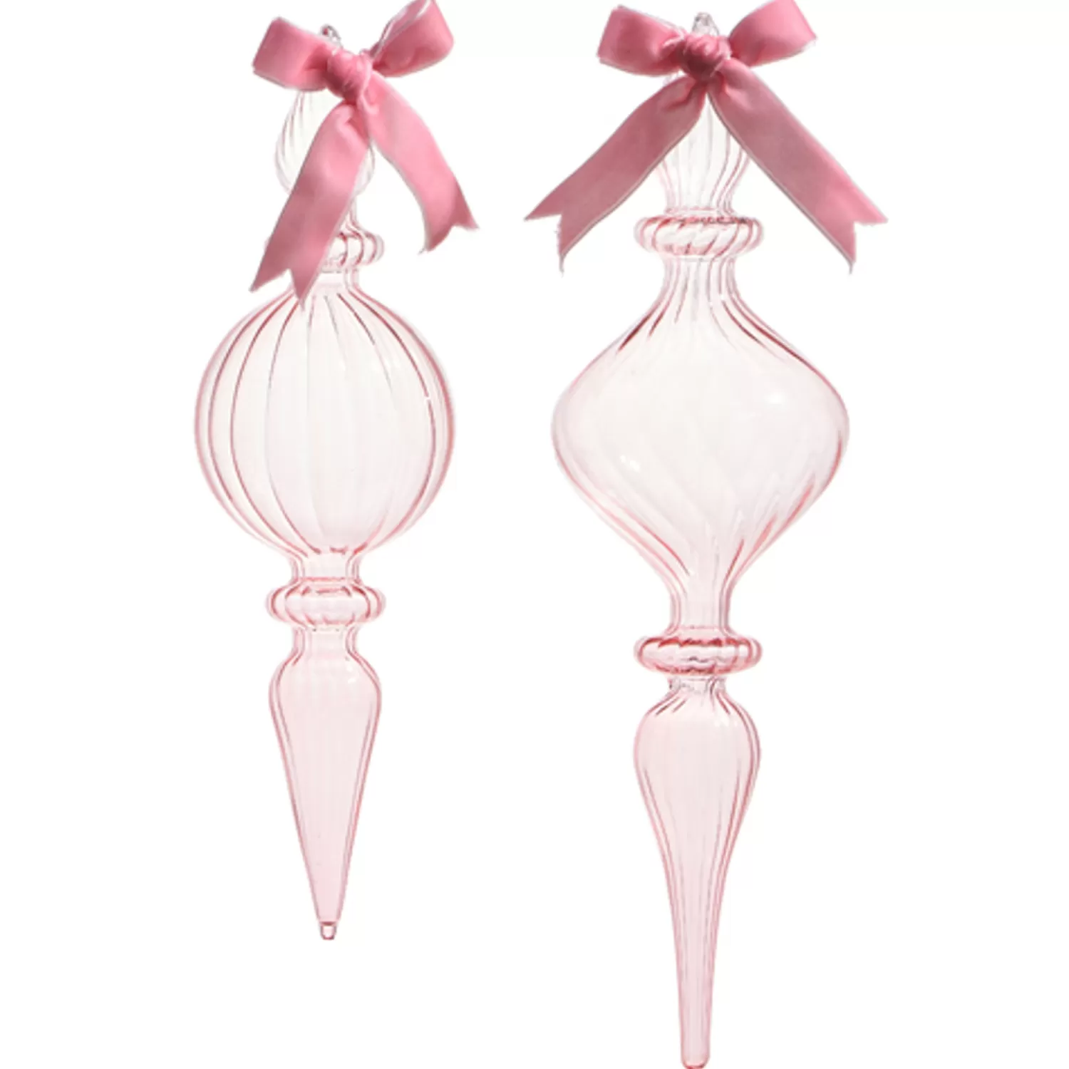 The Jolly Christmas Shop Sleigh Bells | Bells | Raz 11" Large Clear Pink Blown Glass Finial Christmas Ornament 4322852