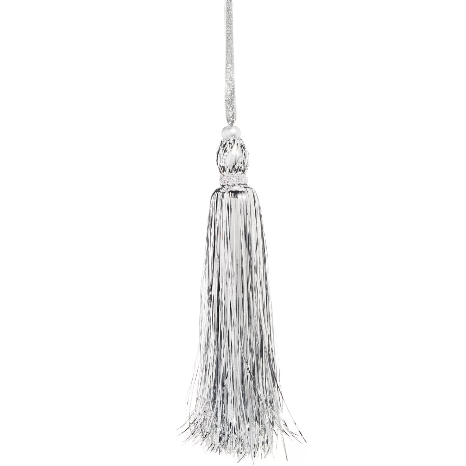 The Jolly Christmas Shop Vintage Reincarnated | Tinsel Town | Raz 11" Silver Tinsel Tassel Christmas Ornament 4316136
