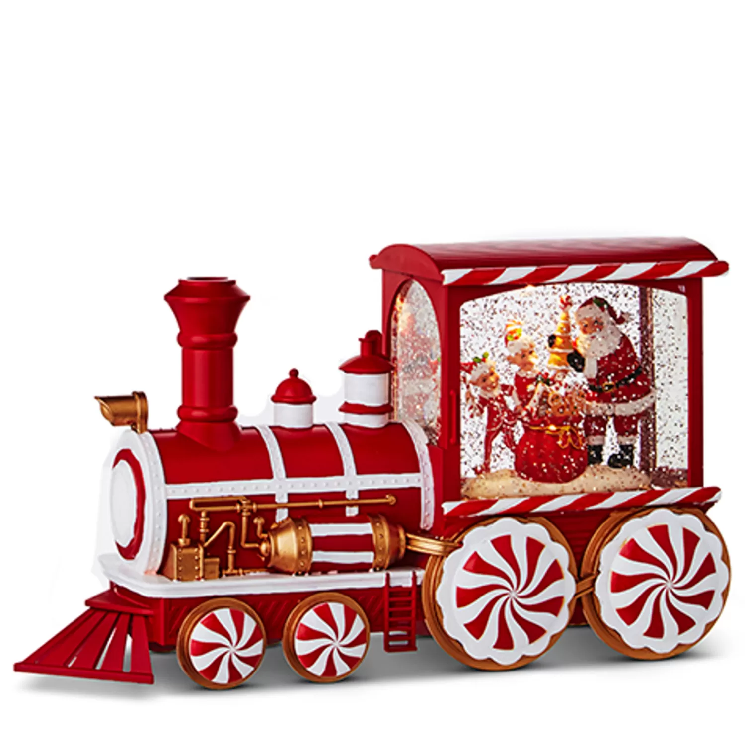 The Jolly Christmas Shop Jingle And Cocoa | Santa Christmas Decorations | Raz 12.5" Peppermint Elves Musical Lighted Water Globe Train 4300753