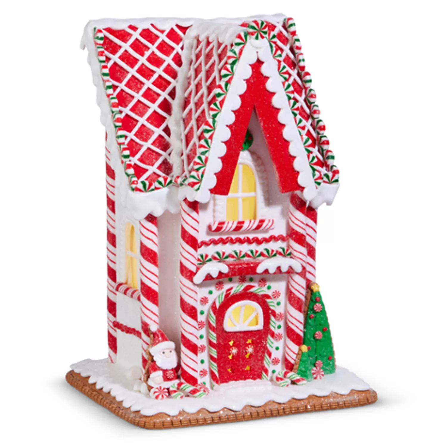 The Jolly Christmas Shop Gingerbread | The Candy Shop | Raz 12.75" Lighted Red And White Candy Cane Gingerbread House Christmas Decoration 4416432
