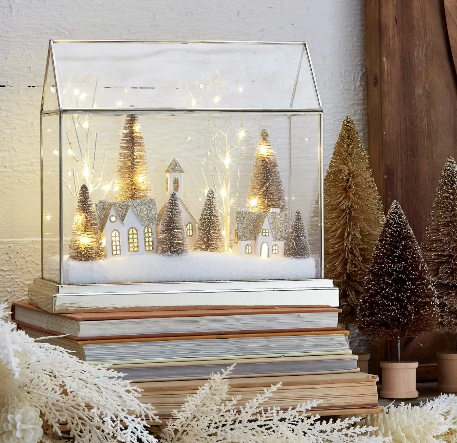 The Jolly Christmas Shop Snowflake Soiree | Snow Christmas Decorations | Raz 12.75" Lighted Snowy Village Terrarium Christmas Decoration 4415619