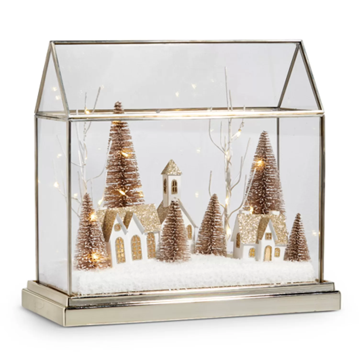 The Jolly Christmas Shop Snowflake Soiree | Snow Christmas Decorations | Raz 12.75" Lighted Snowy Village Terrarium Christmas Decoration 4415619