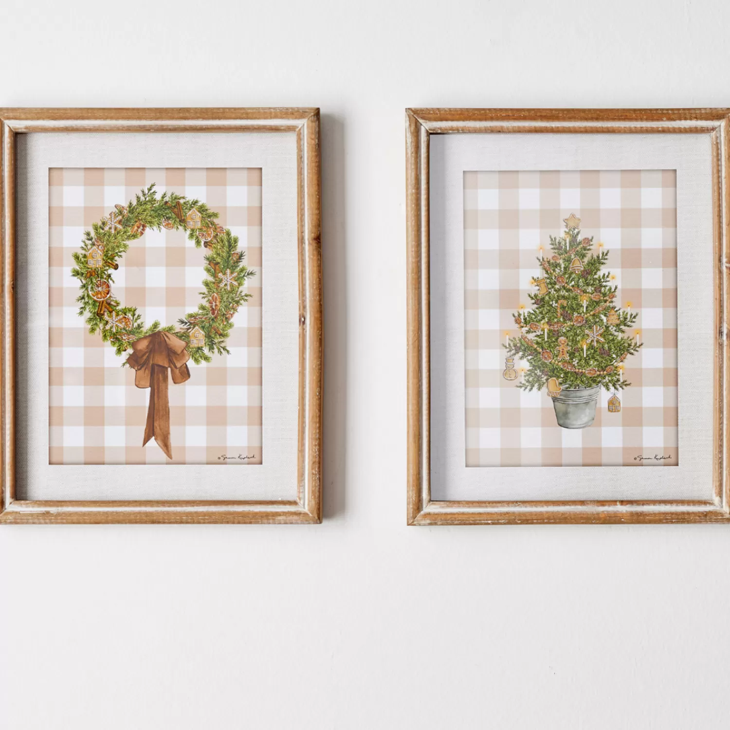 The Jolly Christmas Shop Gingerbread | Gingerbread Lane | Raz 12" Gingerbread Gingham Greenery Framed Print Set Of 2 Christmas Decoration 4444547