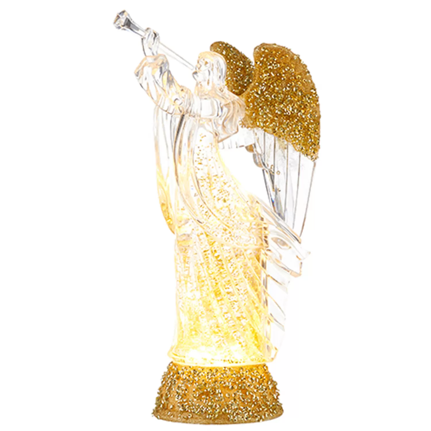 The Jolly Christmas Shop Snowflake Soiree | Champagne Wishes | Raz 12" Lighted Angel With Trumpet Gold Glittered Swirling Water Globe 4219053