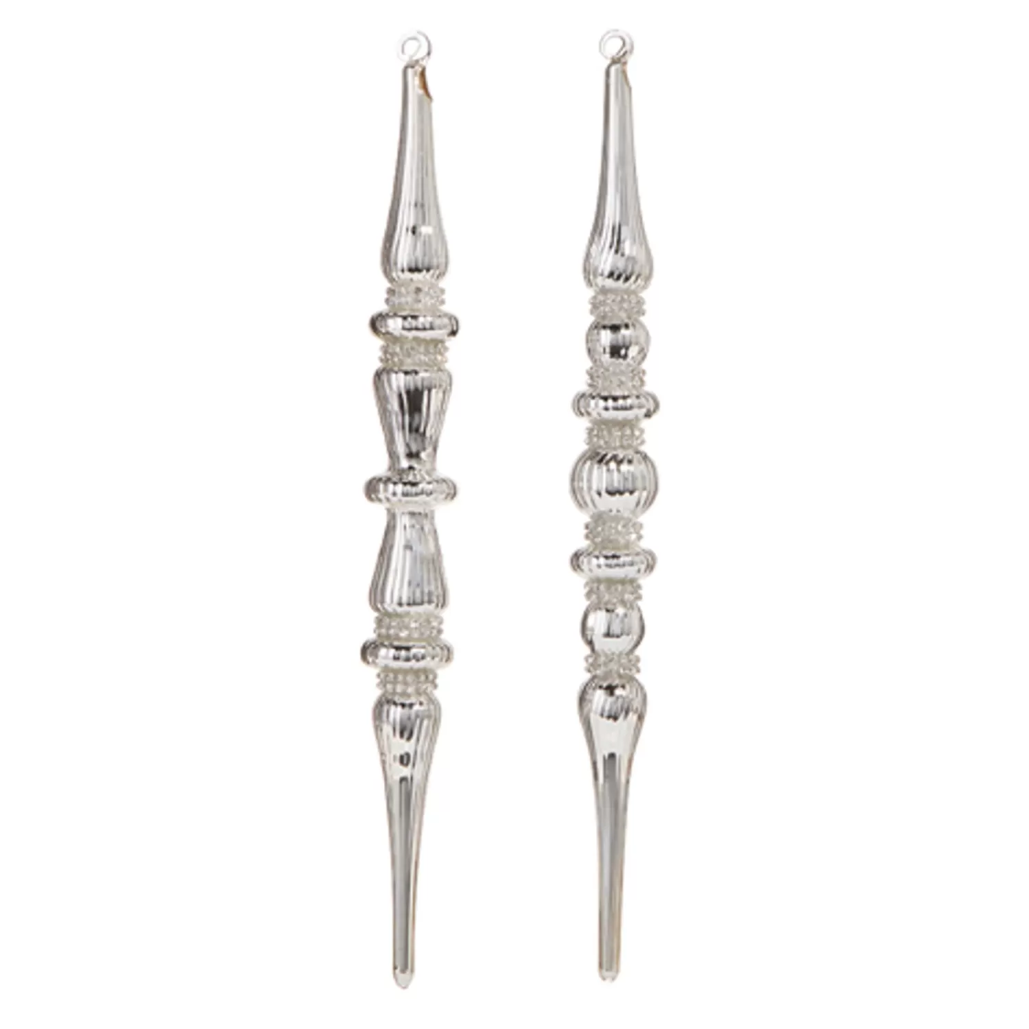 The Jolly Christmas Shop Snowflake Soiree | Elegant | Raz 12"Silver Jeweled Finial Glass Christmas Ornament Set Of 2 4324599