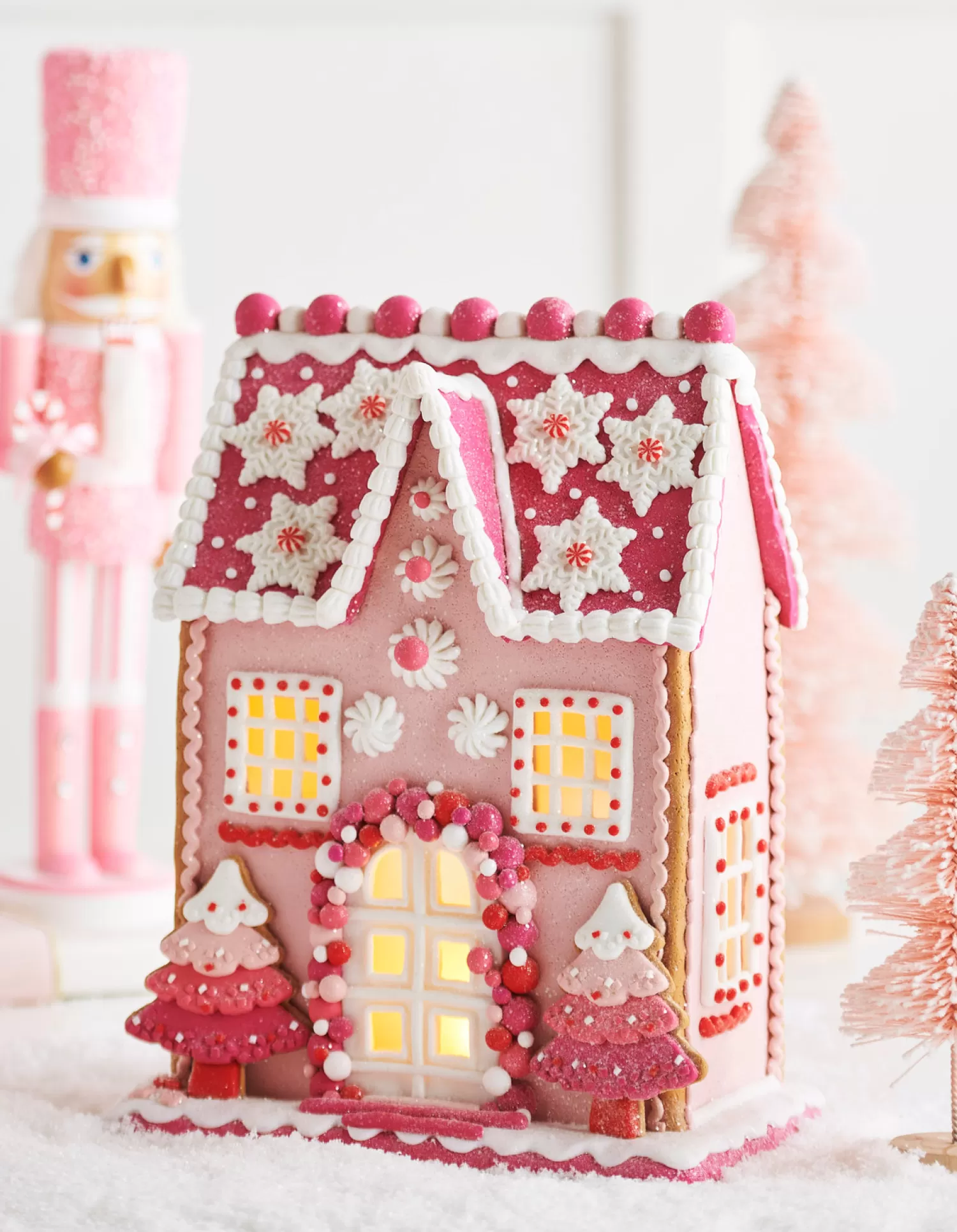 The Jolly Christmas Shop Gingerbread | A Blushing Holiday | Raz 13" Lighted Pink Christmas Gingerbread House Decoration 4416187