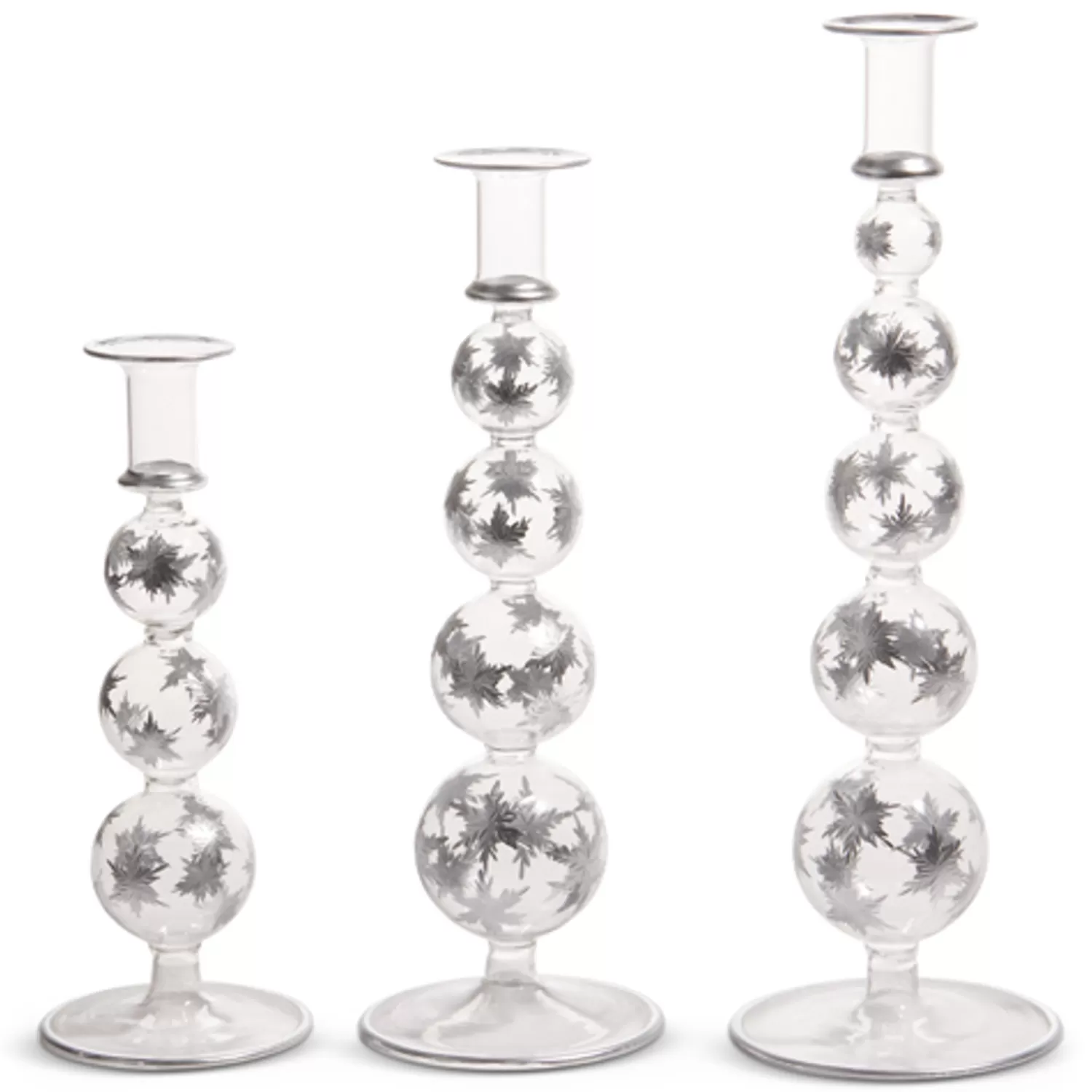 The Jolly Christmas Shop Snowflake Soiree | Snow Christmas Decorations | Raz 14.5" Silver Etched Snowflake Christmas Taper Candle Sticks Candle Holder Set Of 3 4424629