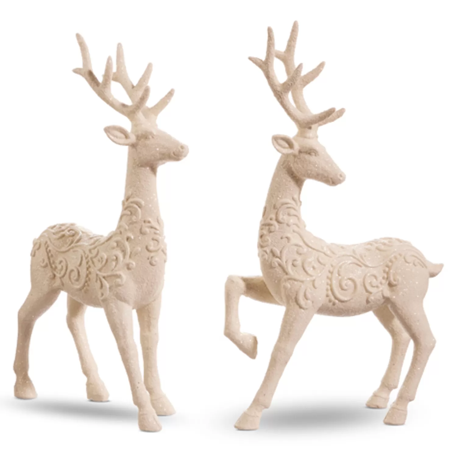 The Jolly Christmas Shop Gingerbread Lane | Reindeer | Raz 14" Scrollwork White Deer Christmas Figure Set Of 2 4401610