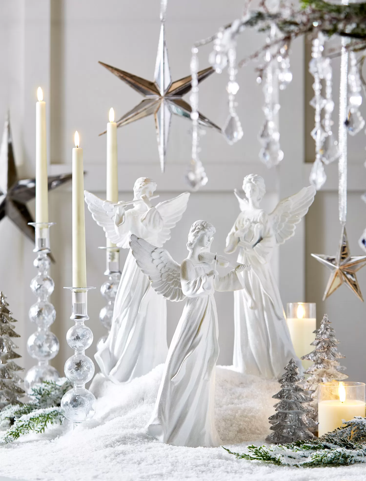 The Jolly Christmas Shop Snowflake Soiree | Religious | Raz 14" White Angel With Instrument Christmas Figures Set Of 3 4411301