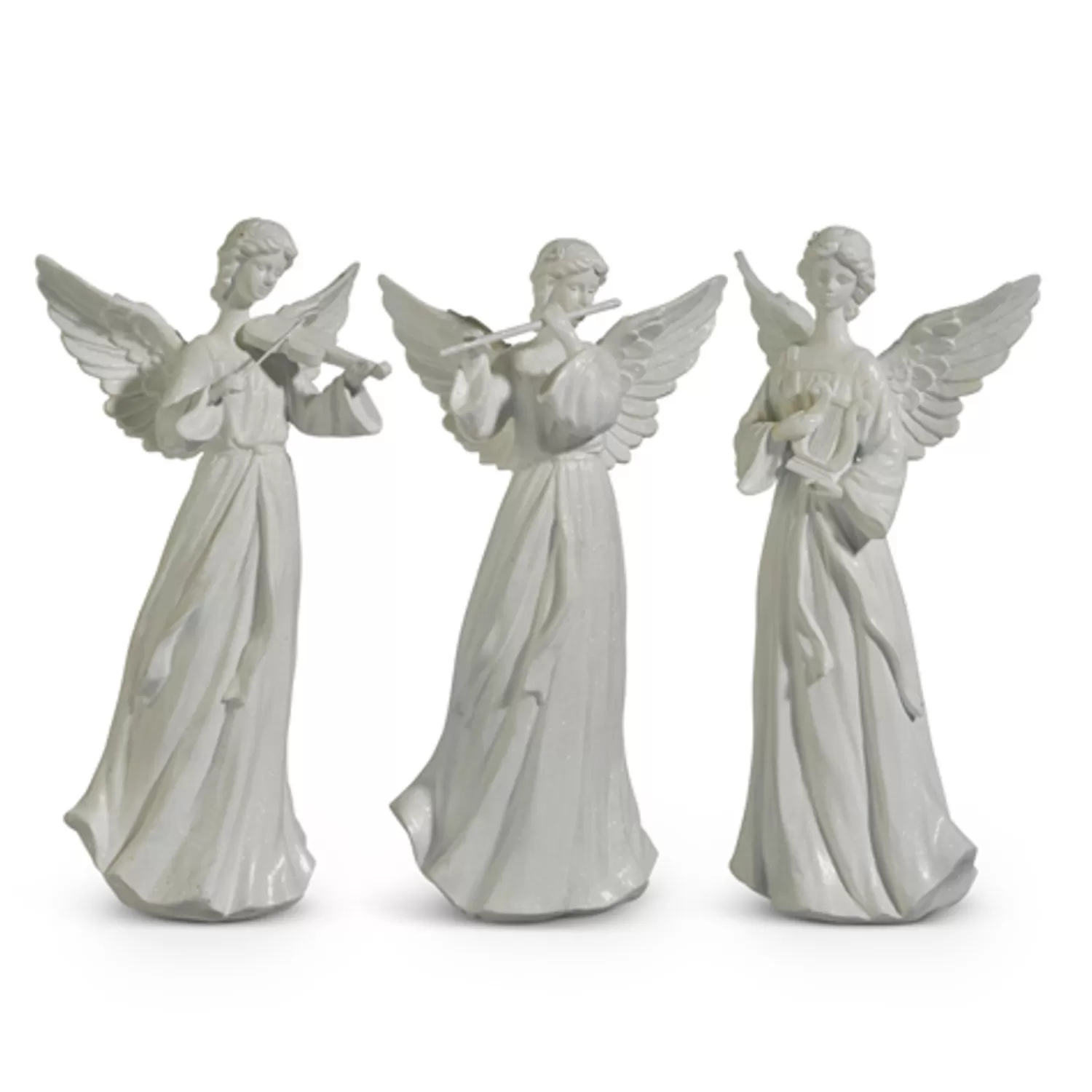 The Jolly Christmas Shop Snowflake Soiree | Religious | Raz 14" White Angel With Instrument Christmas Figures Set Of 3 4411301
