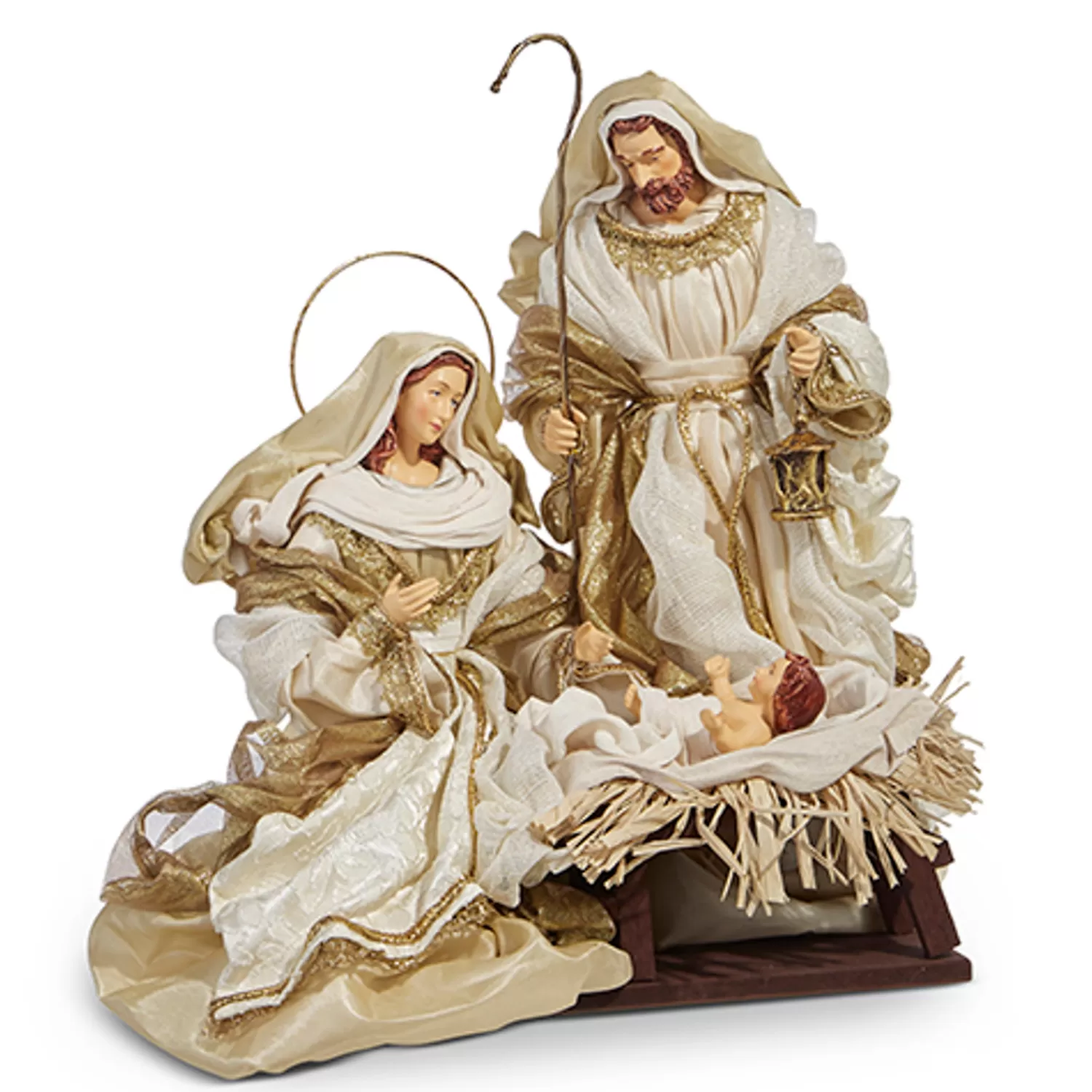 The Jolly Christmas Shop Oh Night Divine | Religious | Raz 15.25" Gold And Ivory Holy Family Christmas Nativity Scene 4310657