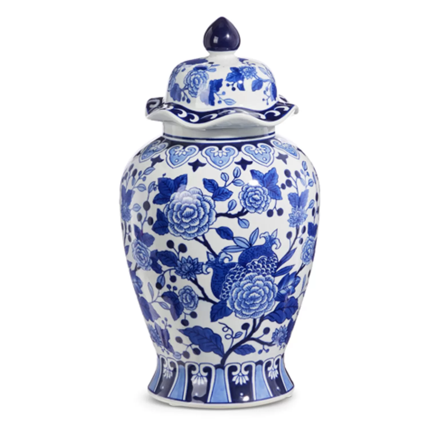 The Jolly Christmas Shop Tartan Traditions | Delft | Raz 15.25" Large Blue And White Delft Floral Ginger Jar X4434404