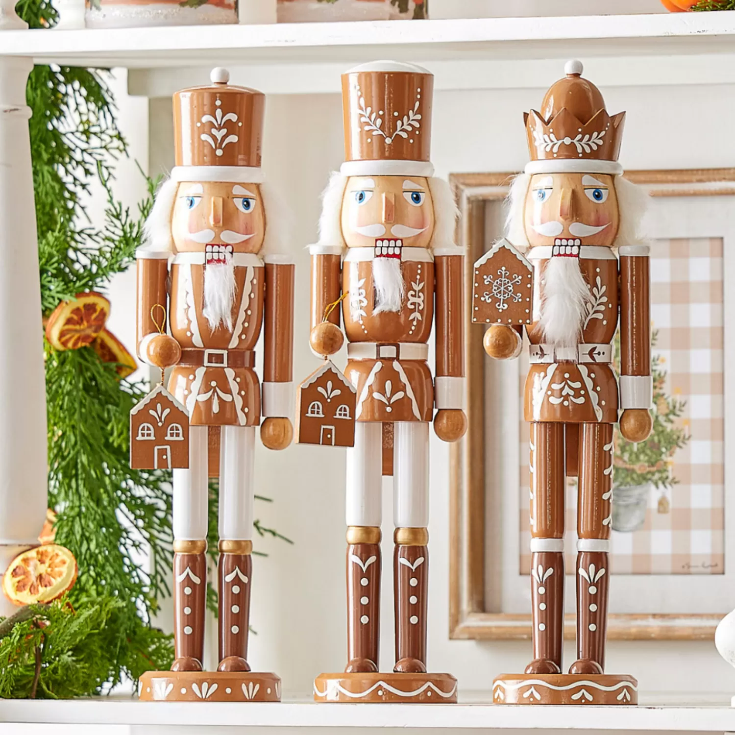 The Jolly Christmas Shop Gingerbread | Gingerbread Lane | Raz 15.5" Brown And White Wooden Gingerbread Nutcracker Christmas Decoration 4422824