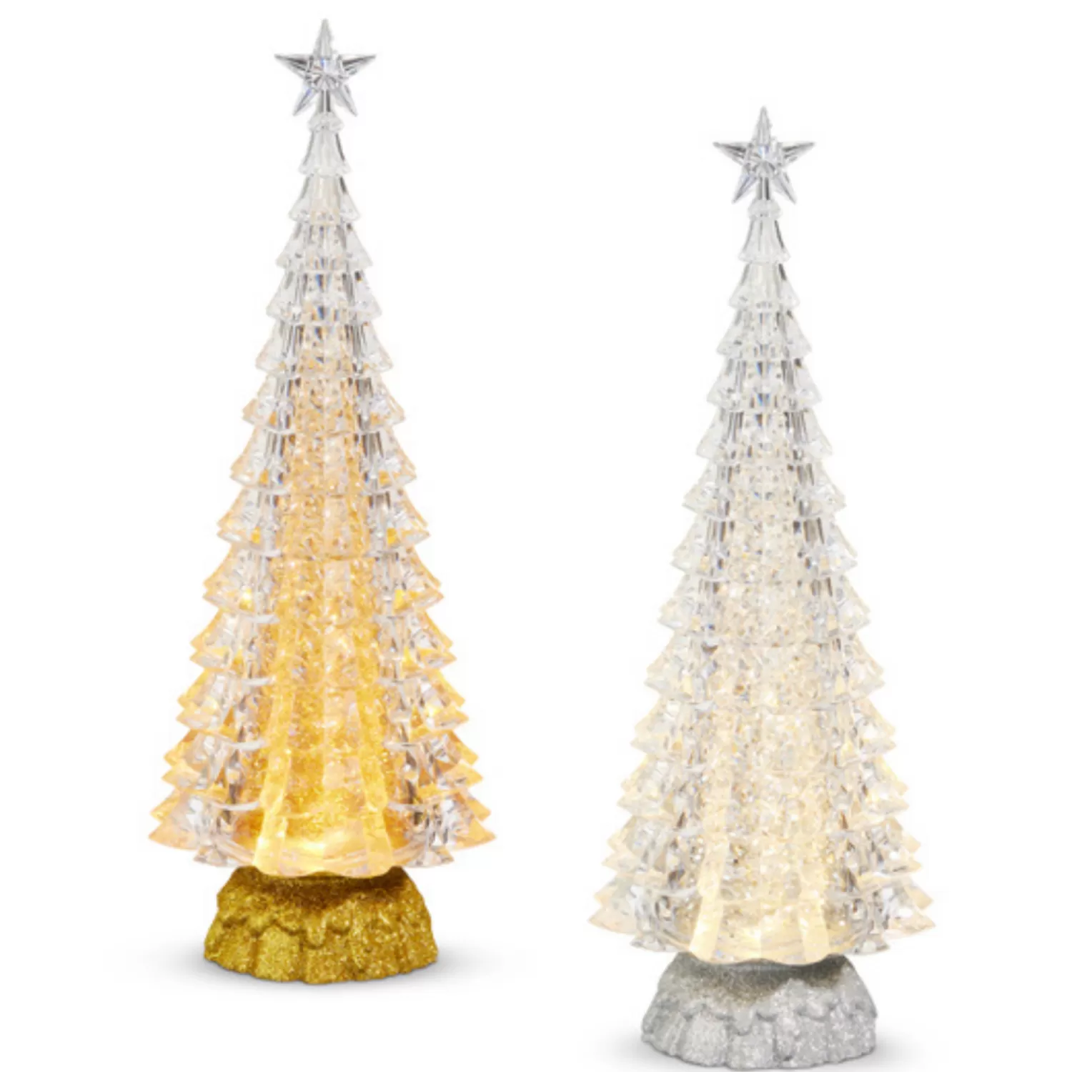 The Jolly Christmas Shop Oh Night Divine | Christmas Traditions | Raz 15" Silver Or Gold Lighted Tree With Swirling Glitter Christmas Water Globe Decoration