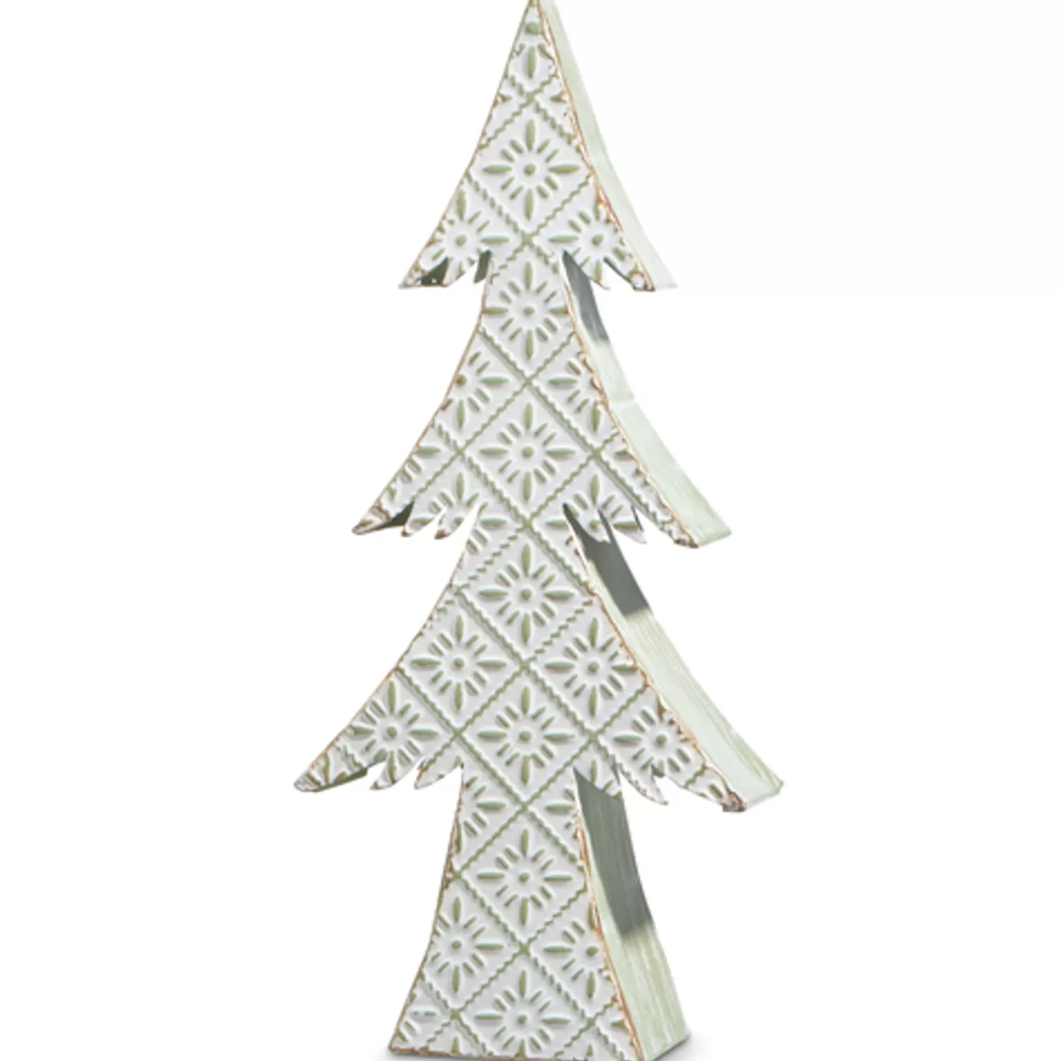 The Jolly Christmas Shop Vintage Farm House | Houses And Accessories·Trees | Raz 16.25" Or 22" Large Green And White Distressed Embossed Christmas Tree Decoration