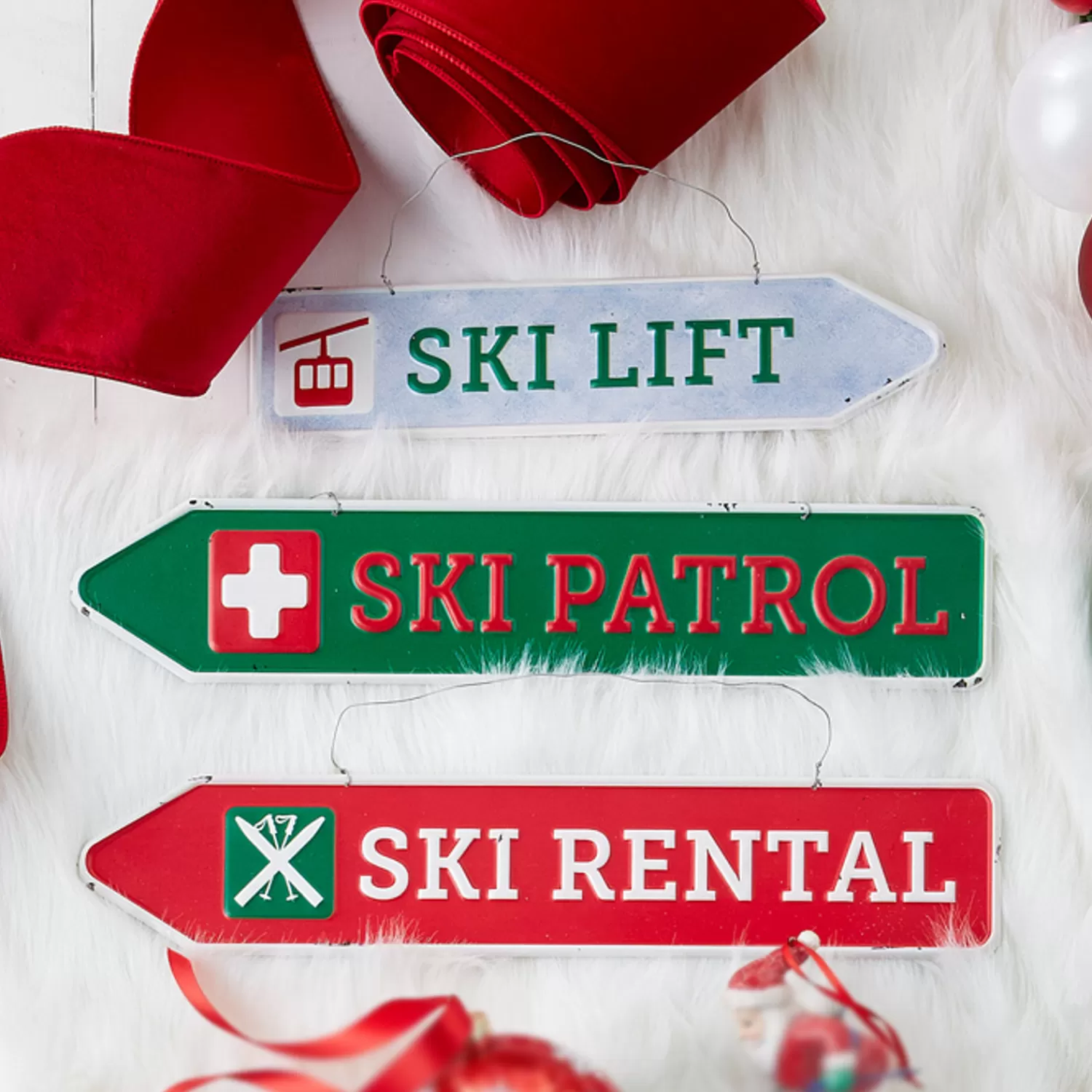 The Jolly Christmas Shop Occupation | Hobbies | Raz 16.25" Ski Sign Christmas Ornament Set Of 3 4312357
