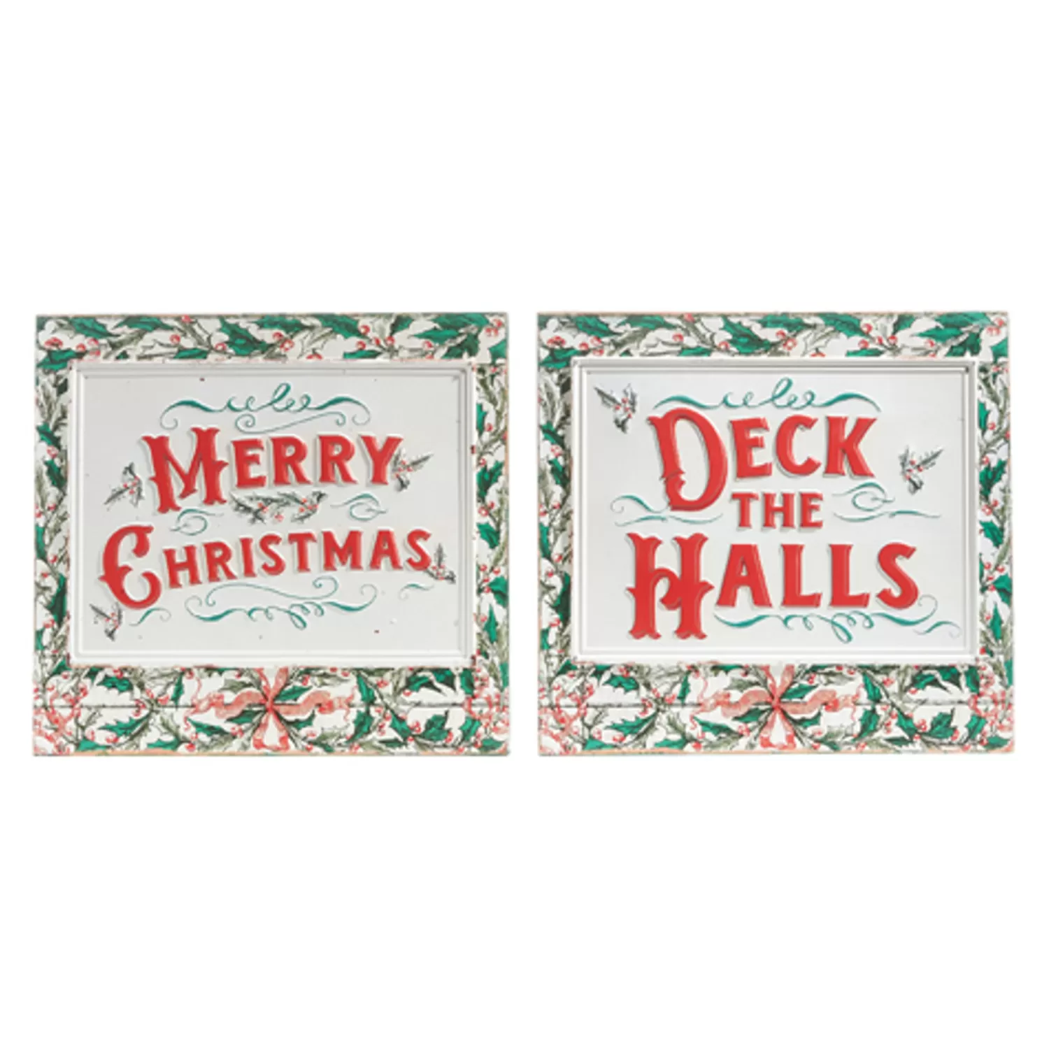 The Jolly Christmas Shop Vintage Farm House | Signs | Raz 16.75" Holiday Greetings Embossed Wall Signs Set Of 2 4312381