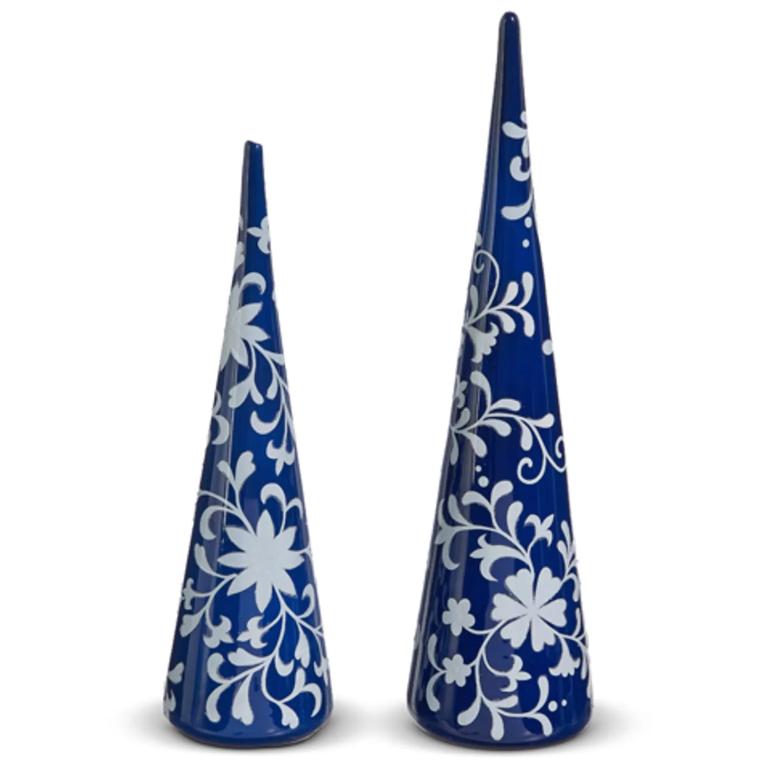 The Jolly Christmas Shop Tartan Traditions | Delft | Raz 16" Blue And White Floral Delft Glass Christmas Trees Set Of 2 4424530