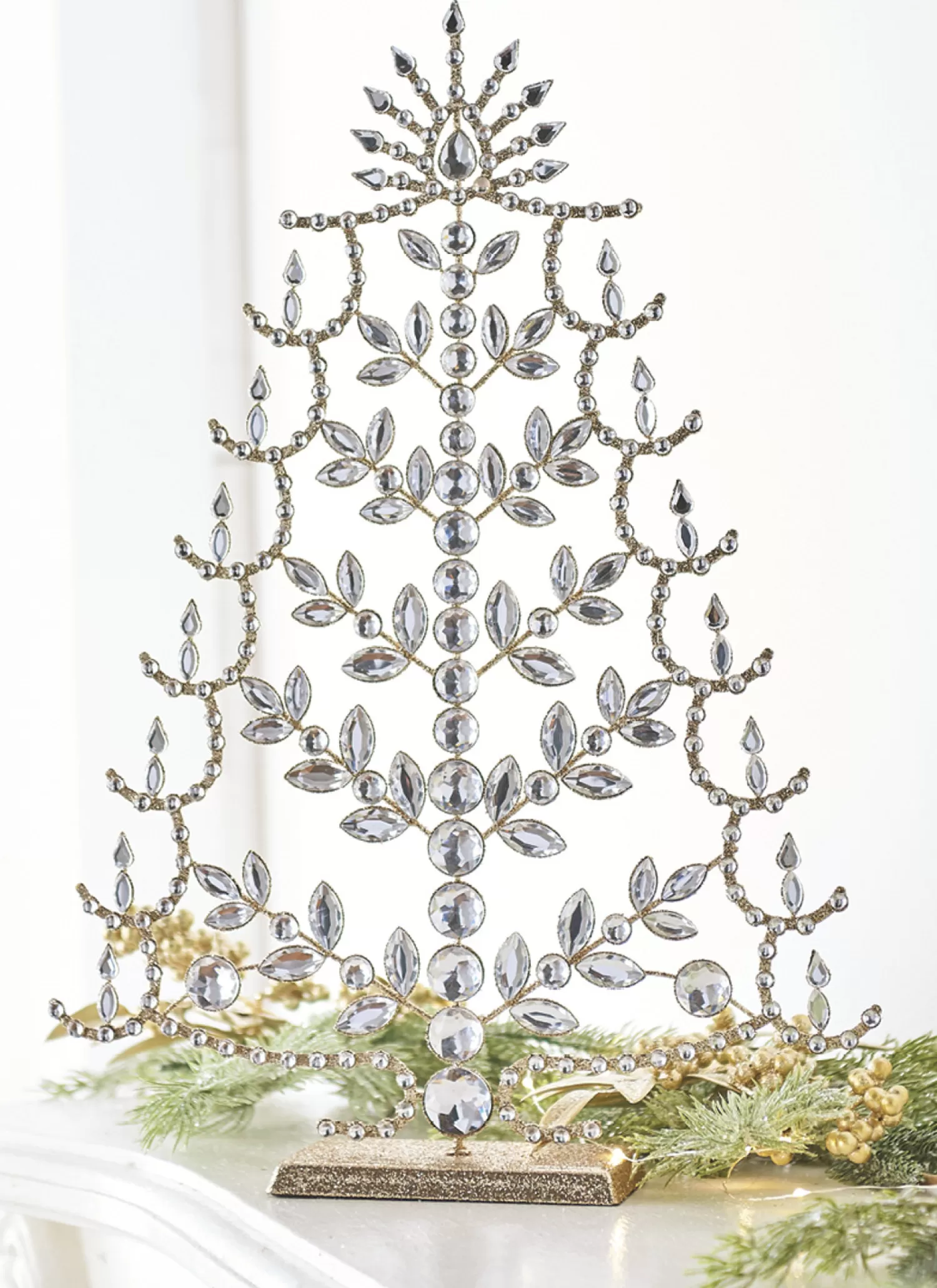 The Jolly Christmas Shop Snowflake Soiree | Elegant | Raz 17" Crystal Jeweled Tree With Gold Glitter Christmas Decoration 4213512