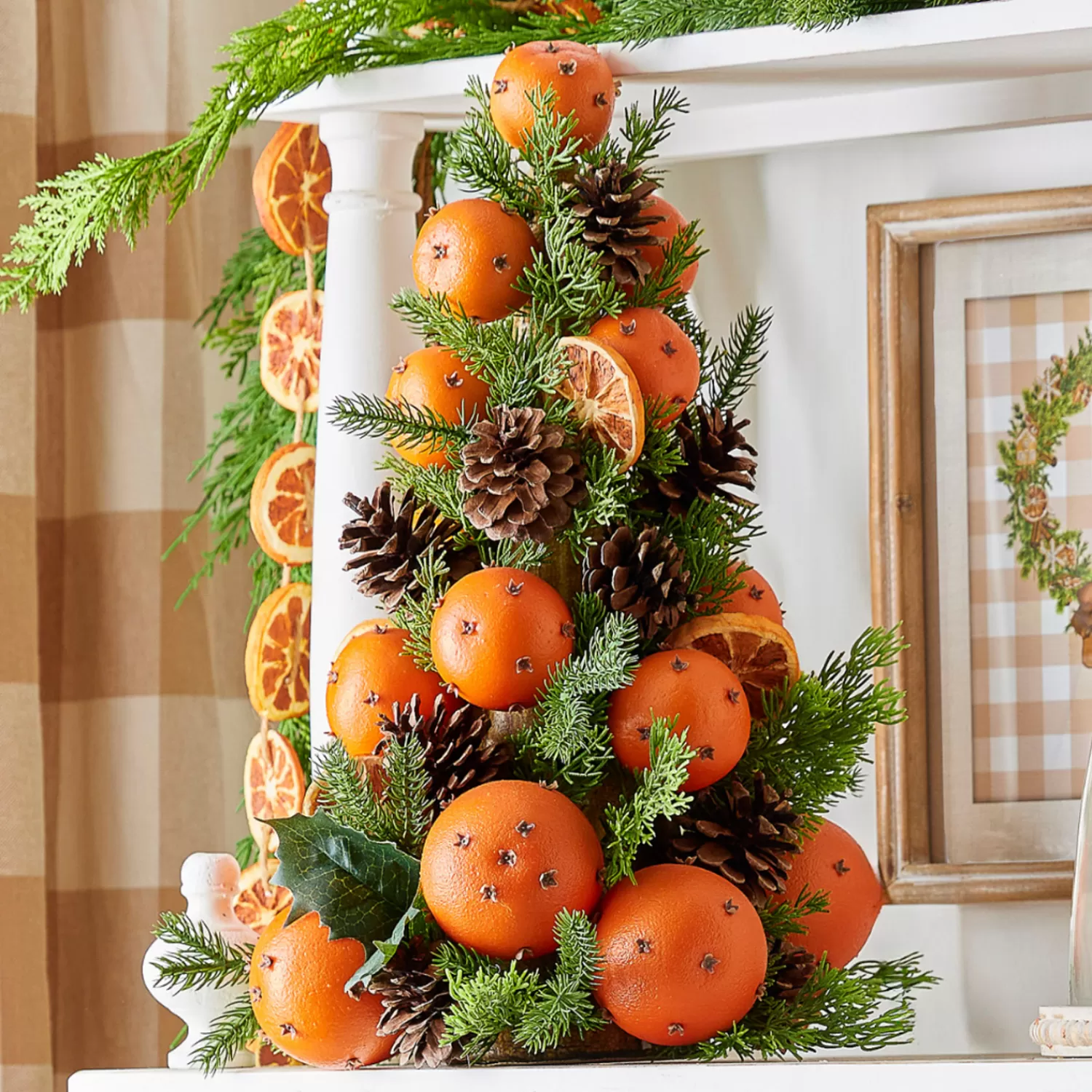 The Jolly Christmas Shop Gingerbread Lane | Houses And Accessories·Trees | Raz 17" Pomander Orange And Pinecone Christmas Tree Decoration 4402323