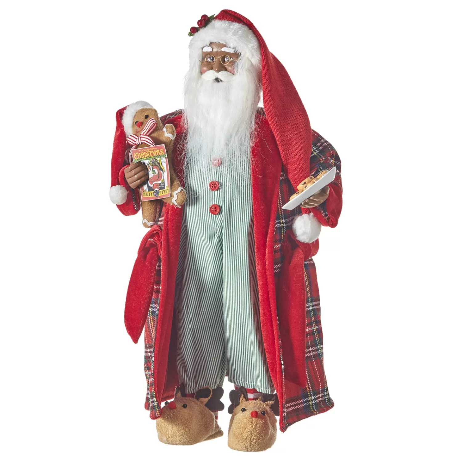 The Jolly Christmas Shop Vintage Farm House | Gingerbread Christmas Decorations | Raz 18" Bedtime African American Santa With Plate Of Cookies Christmas Figure 4115558