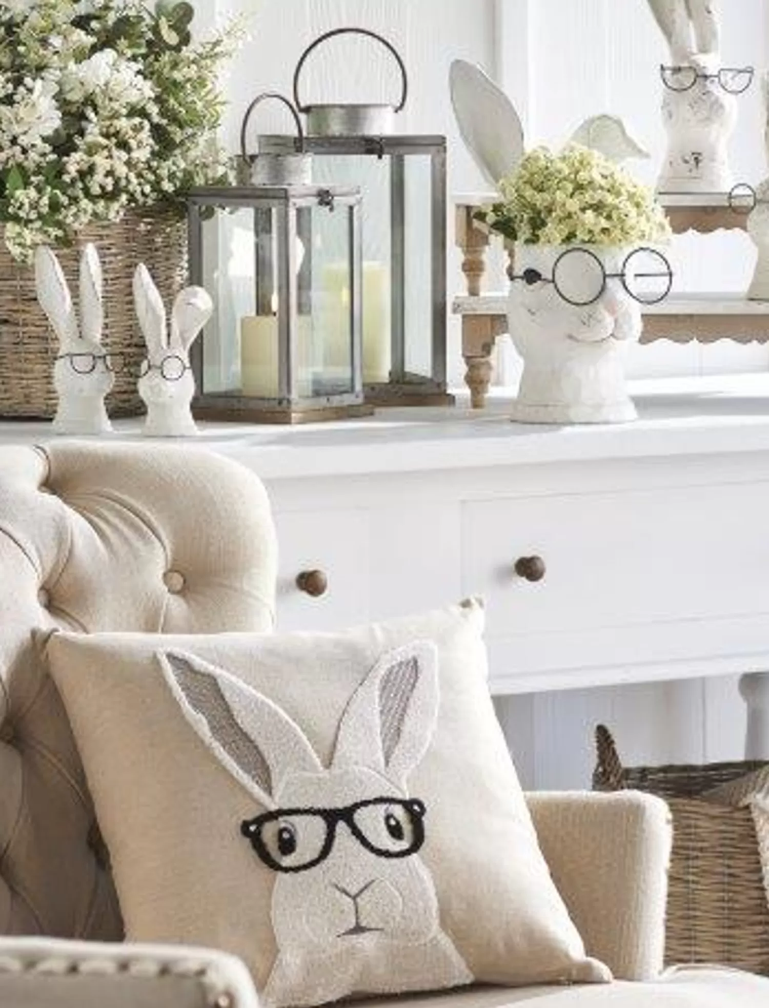 The Jolly Christmas Shop Figurines | Raz 18" Hipster Bunny With Glasses Easter Throw Pillow 4345517