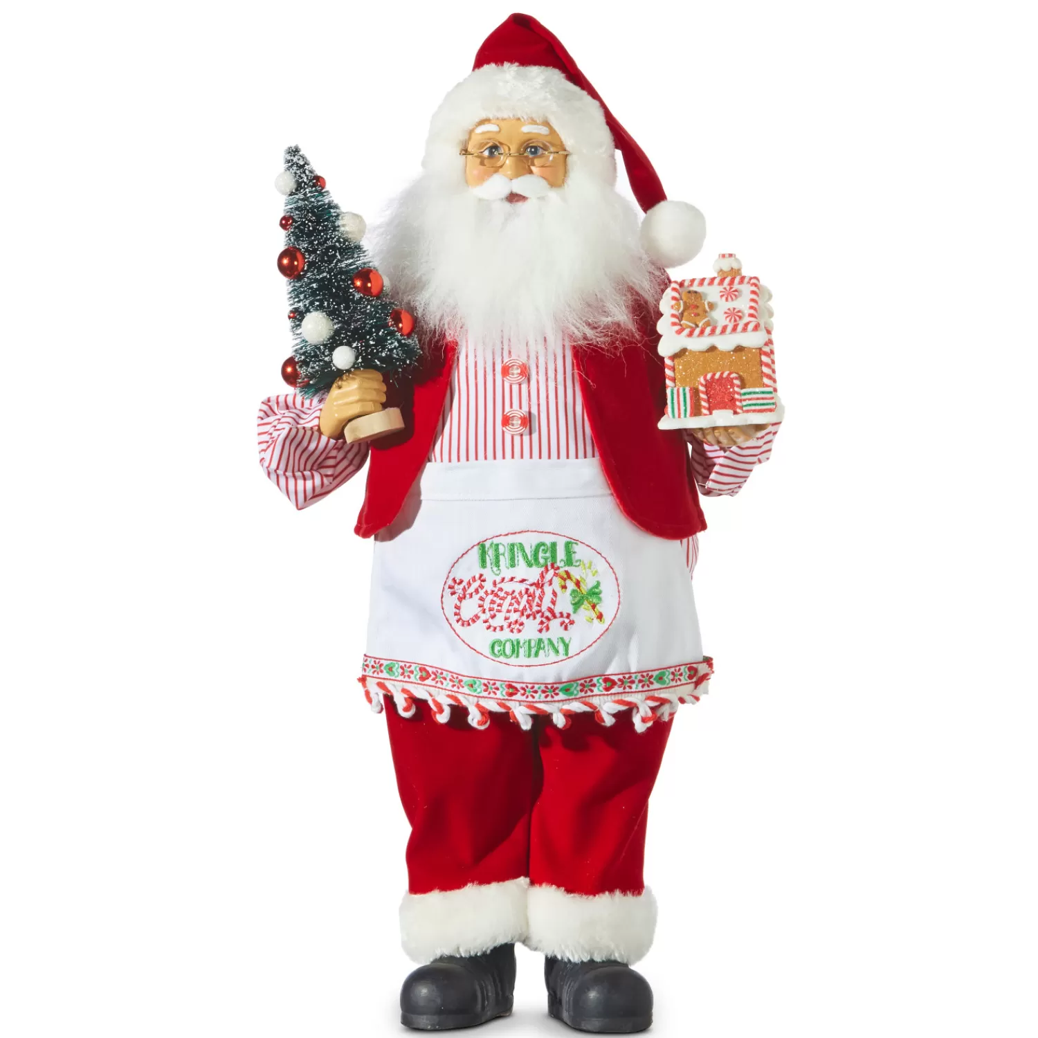 The Jolly Christmas Shop Jingle And Cocoa | Gingerbread | Raz 18" Kringle Candy Co Santa With Apron And Gingerbread House Christmas Figure 4315629