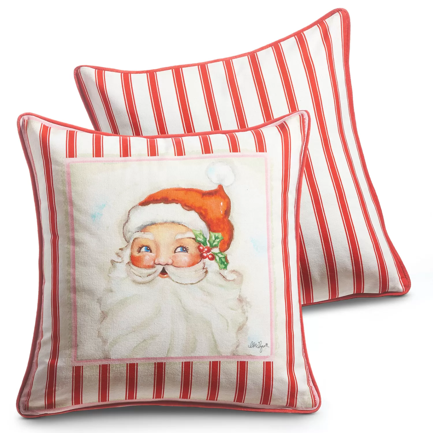 The Jolly Christmas Shop Gingerbread Lane | Santa Christmas Decorations | Raz 18" Santa Red And White Striped Christmas Pillow 4345535
