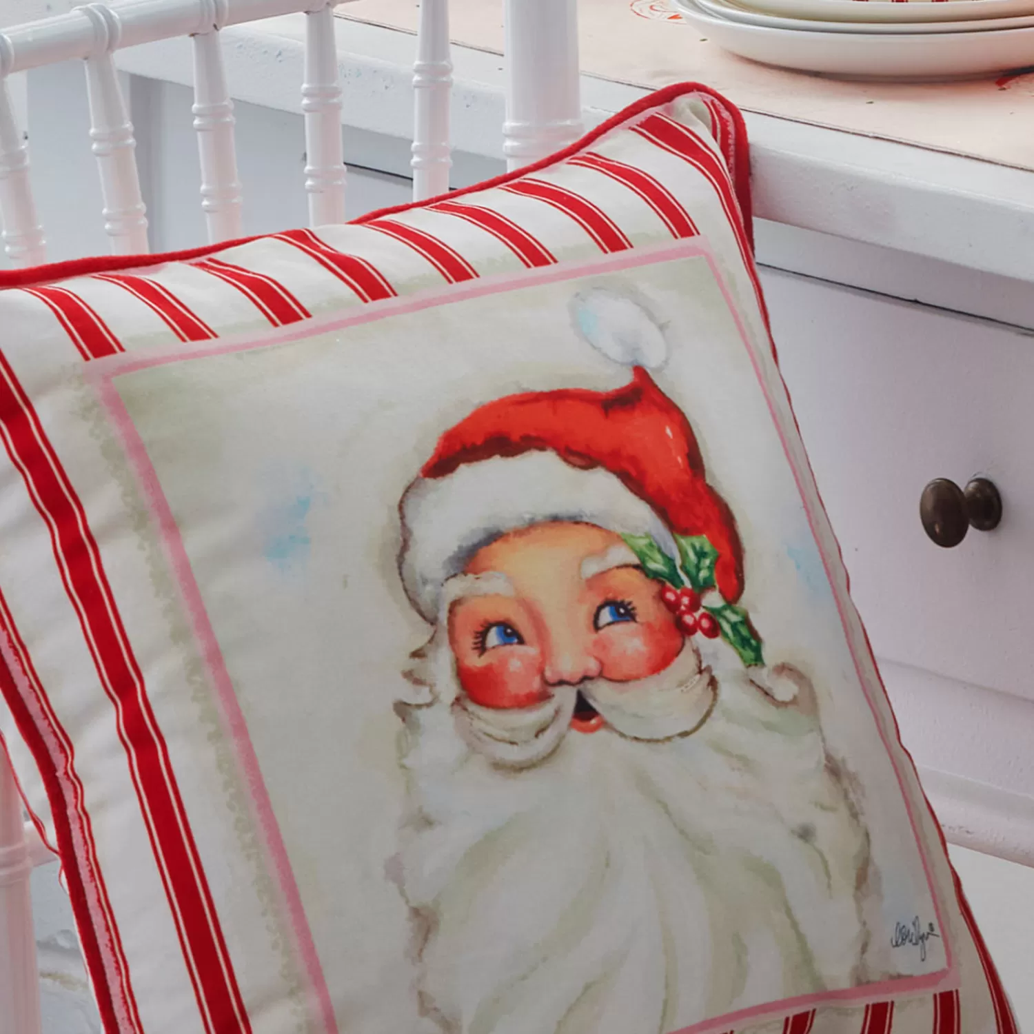 The Jolly Christmas Shop Gingerbread Lane | Santa Christmas Decorations | Raz 18" Santa Red And White Striped Christmas Pillow 4345535