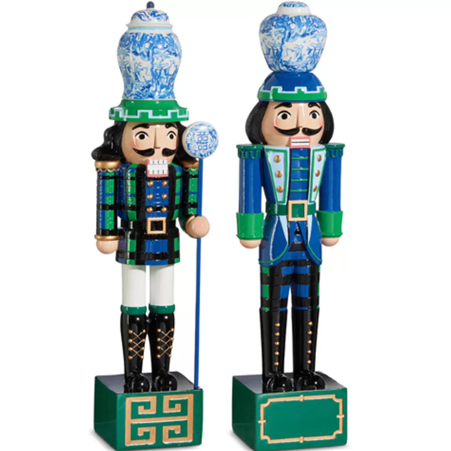 The Jolly Christmas Shop Tartan Traditions | Plaid | Raz 19" Black Watch Tartan And Delft Christmas Nutcracker Figure 4401628