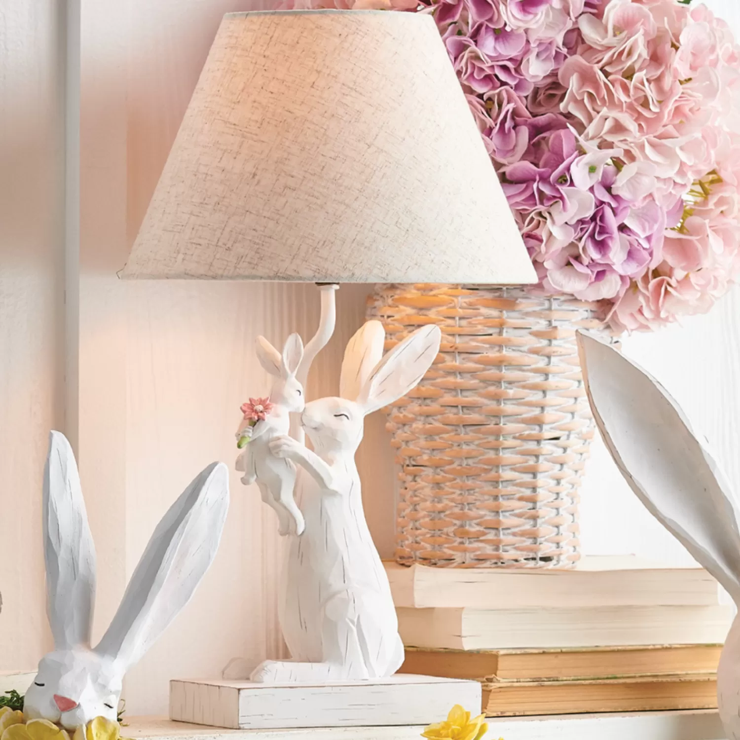 The Jolly Christmas Shop Figurines | Raz 19" Bunny And Baby Lamp With Shade Easter Decoration 4211113