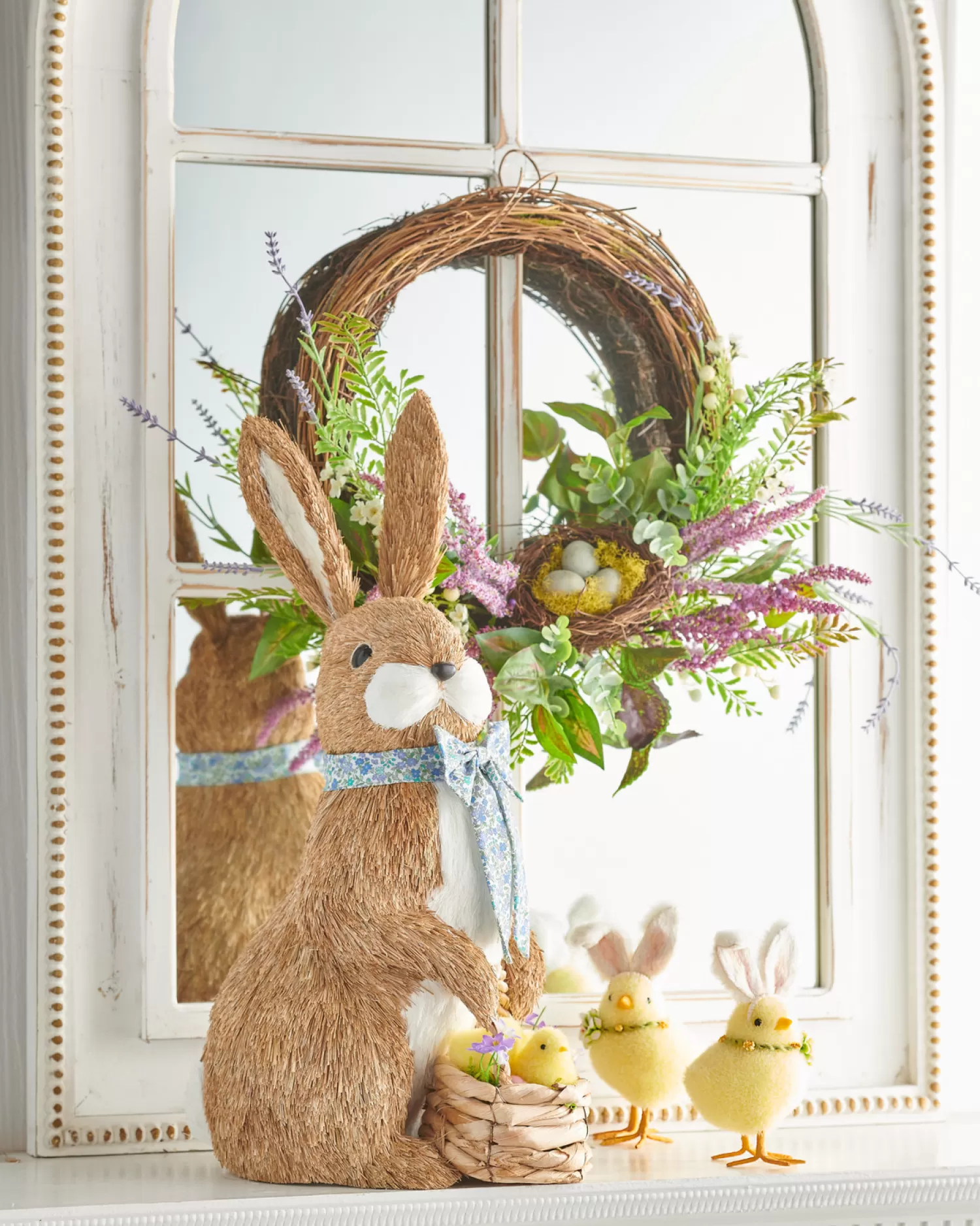 The Jolly Christmas Shop Figurines | Raz 21" Large Bunny With Basket Of Chicks Easter Figure 4253321