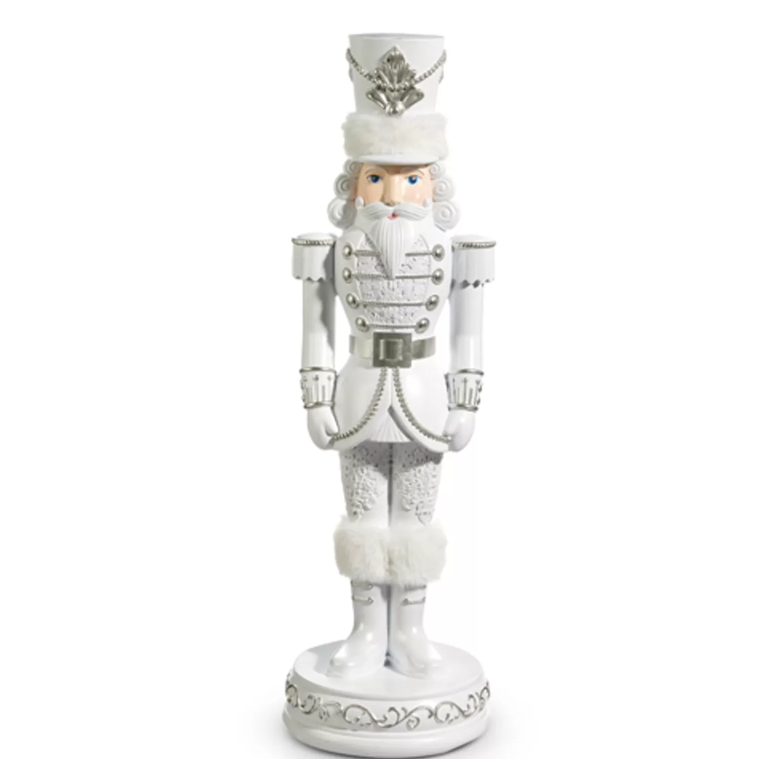 The Jolly Christmas Shop Snowflake Soiree | Snow Christmas Decorations | Raz 22.75" White And Silver Christmas Nutcracker Decoration 4457662