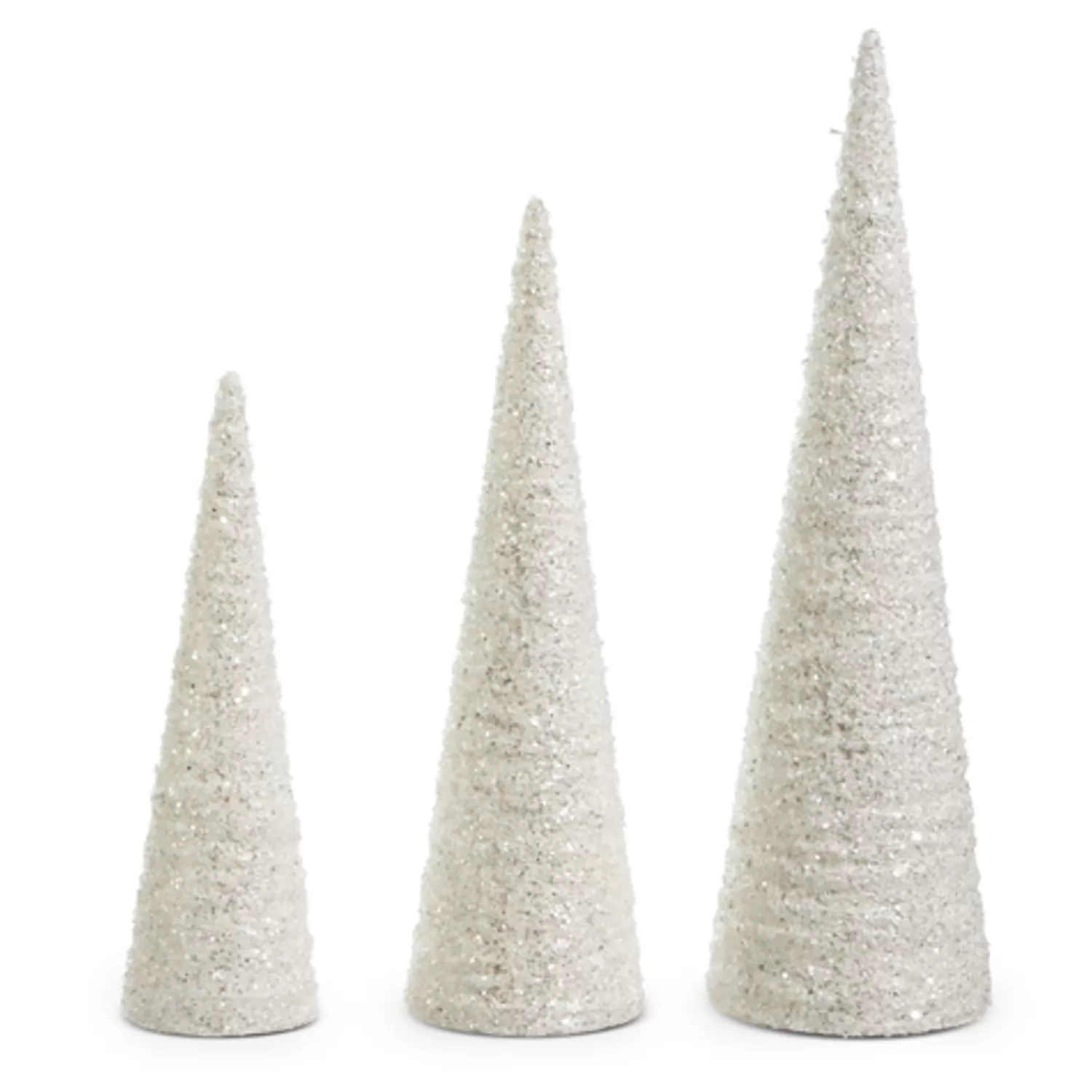 The Jolly Christmas Shop Snowflake Soiree | Snow Christmas Decorations | Raz 23.75" Glittered White Cone Christmas Tree Set Of 3 4415545