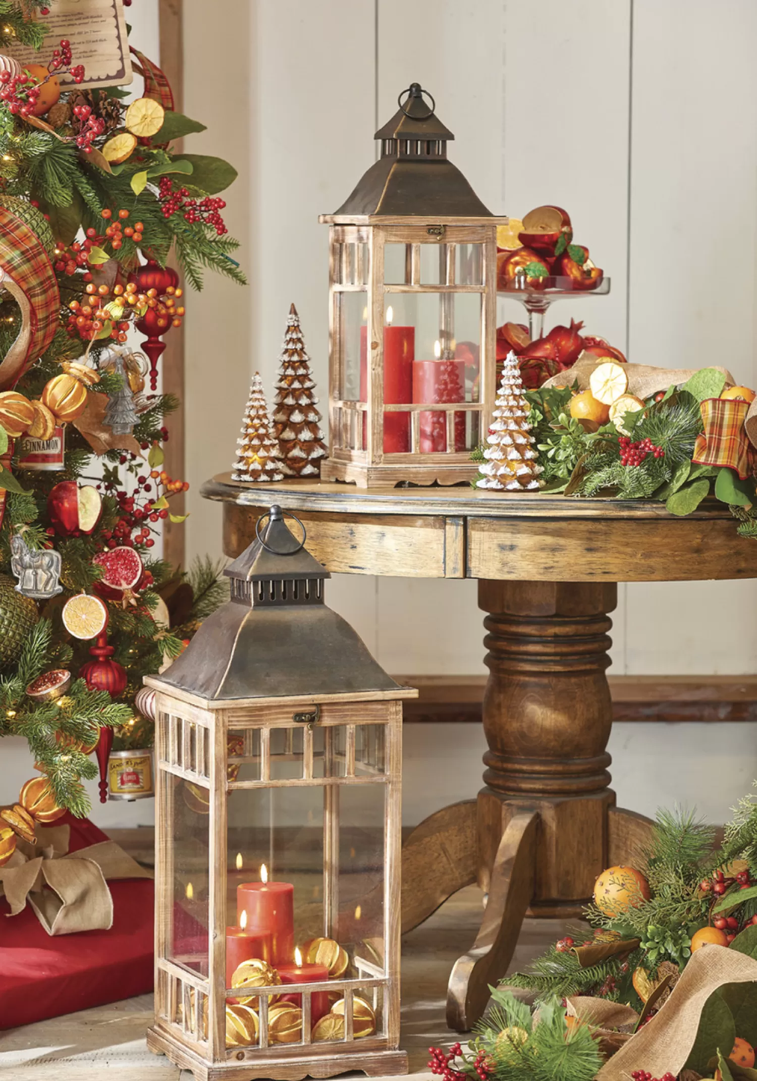 The Jolly Christmas Shop Figurines | Jingle And Cocoa | Raz 23" & 30" Metal And Wood Christmas Lantern Set 4018501