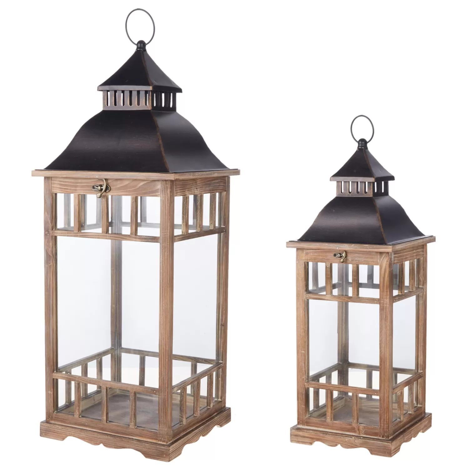 The Jolly Christmas Shop Figurines | Jingle And Cocoa | Raz 23" & 30" Metal And Wood Christmas Lantern Set 4018501