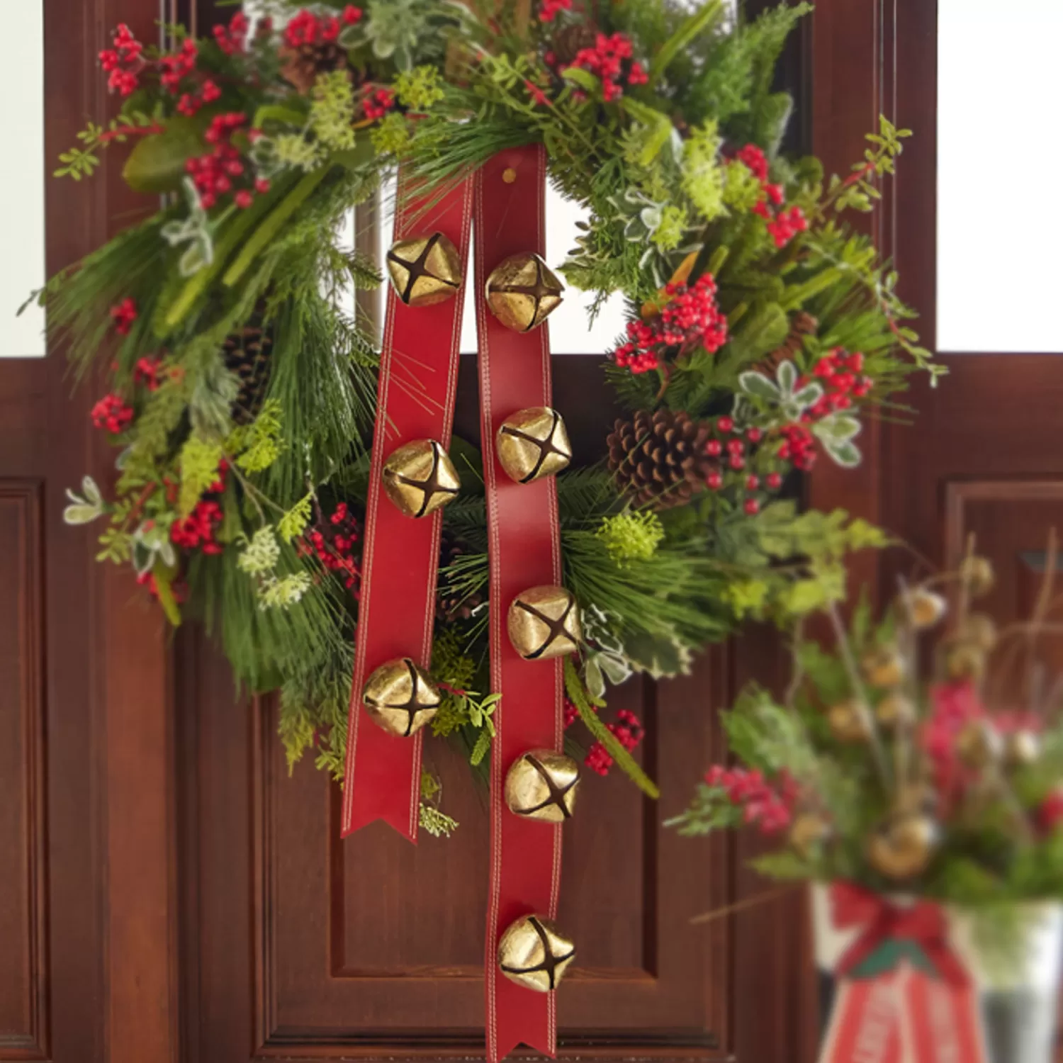 The Jolly Christmas Shop Sleigh Bells | Traditional Christmas Decorations | Raz 24" Or 32" Red Sleigh Bell Door Hanger Christmas Decoration
