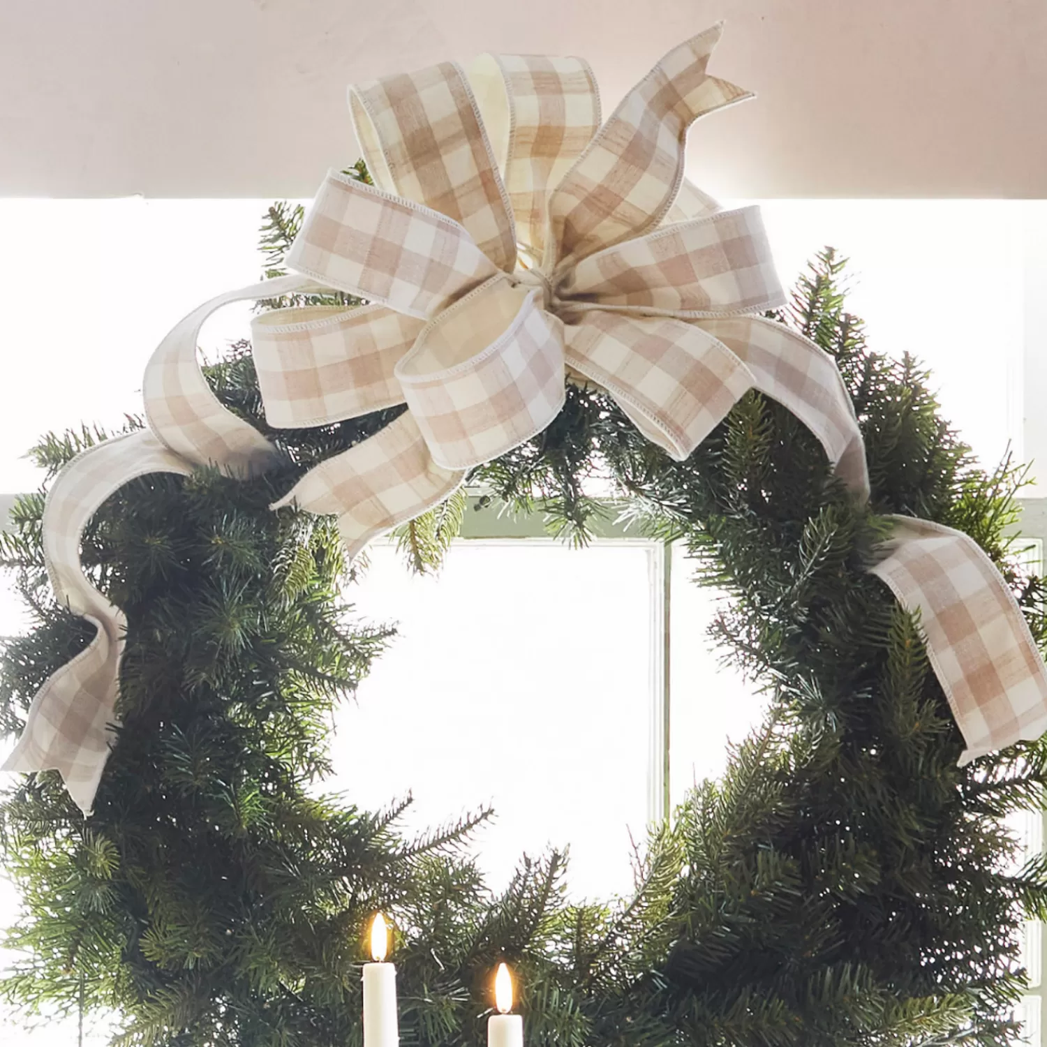 The Jolly Christmas Shop Gingerbread Lane | Ribbon | Raz 2.5" Beige And White Gingham Wired Christmas Ribbon R4427735