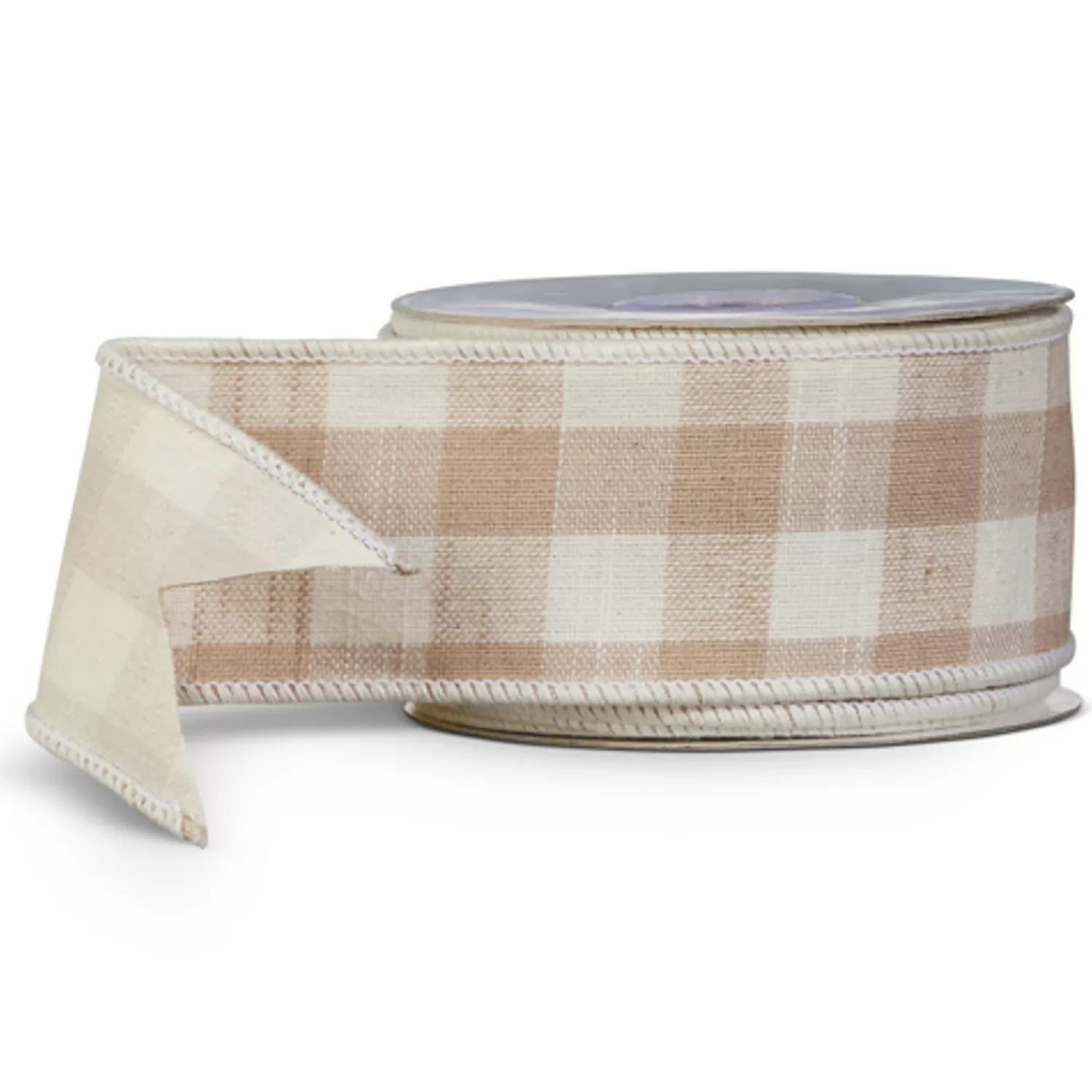 The Jolly Christmas Shop Gingerbread Lane | Ribbon | Raz 2.5" Beige And White Gingham Wired Christmas Ribbon R4427735
