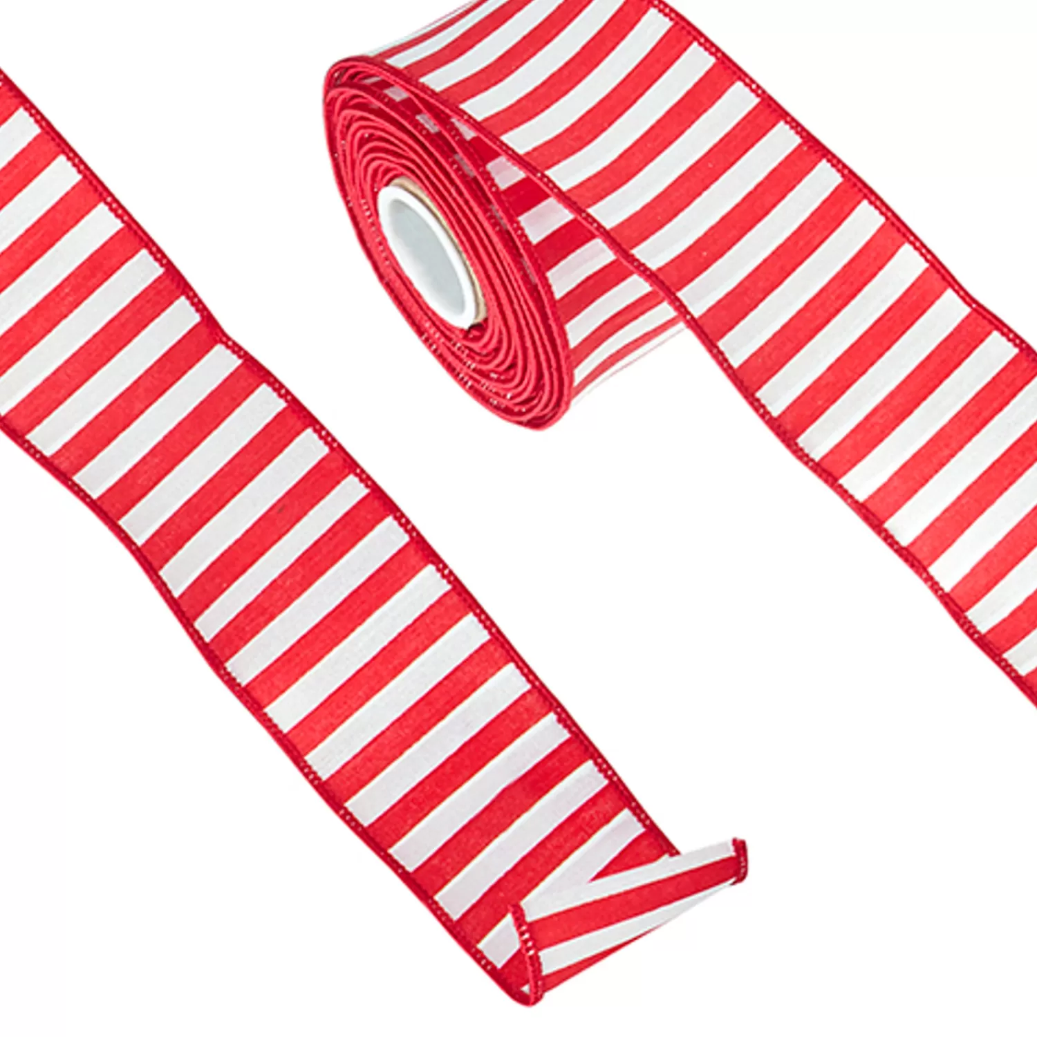 The Jolly Christmas Shop Valentines Day | Jingle And Cocoa | Raz 2.5" Red And White Striped Wired Christmas Ribbon R4271840