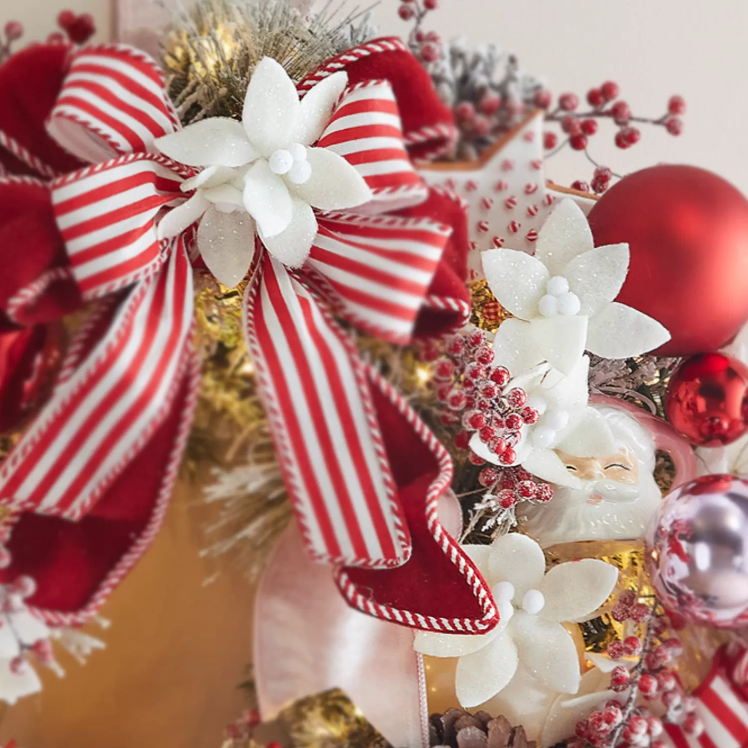 The Jolly Christmas Shop Jingle And Cocoa | Gingerbread Lane | Raz 25" White Felt Poinsettia Christmas Tree Spray F4306768