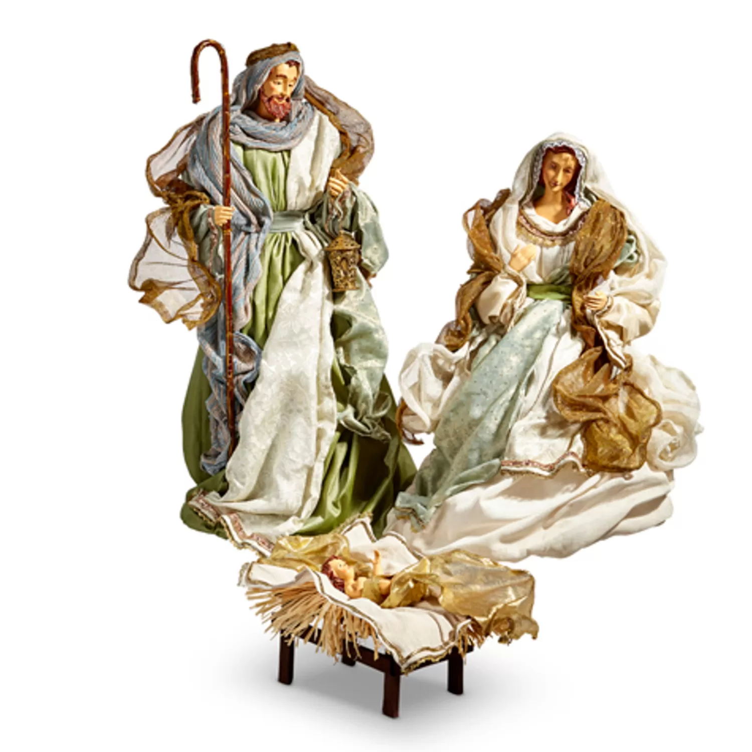The Jolly Christmas Shop Oh Night Divine | Religious | Raz 28.25" Large Green And Ivory Holy Family Christmas Nativity Scene 4410650