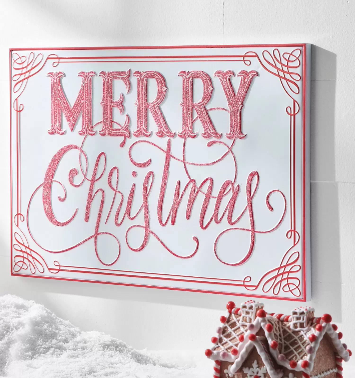 The Jolly Christmas Shop The Candy Shop | Signs | Raz 28" Glittered Red And White Merry Christmas Metal Wall Sign 4457262