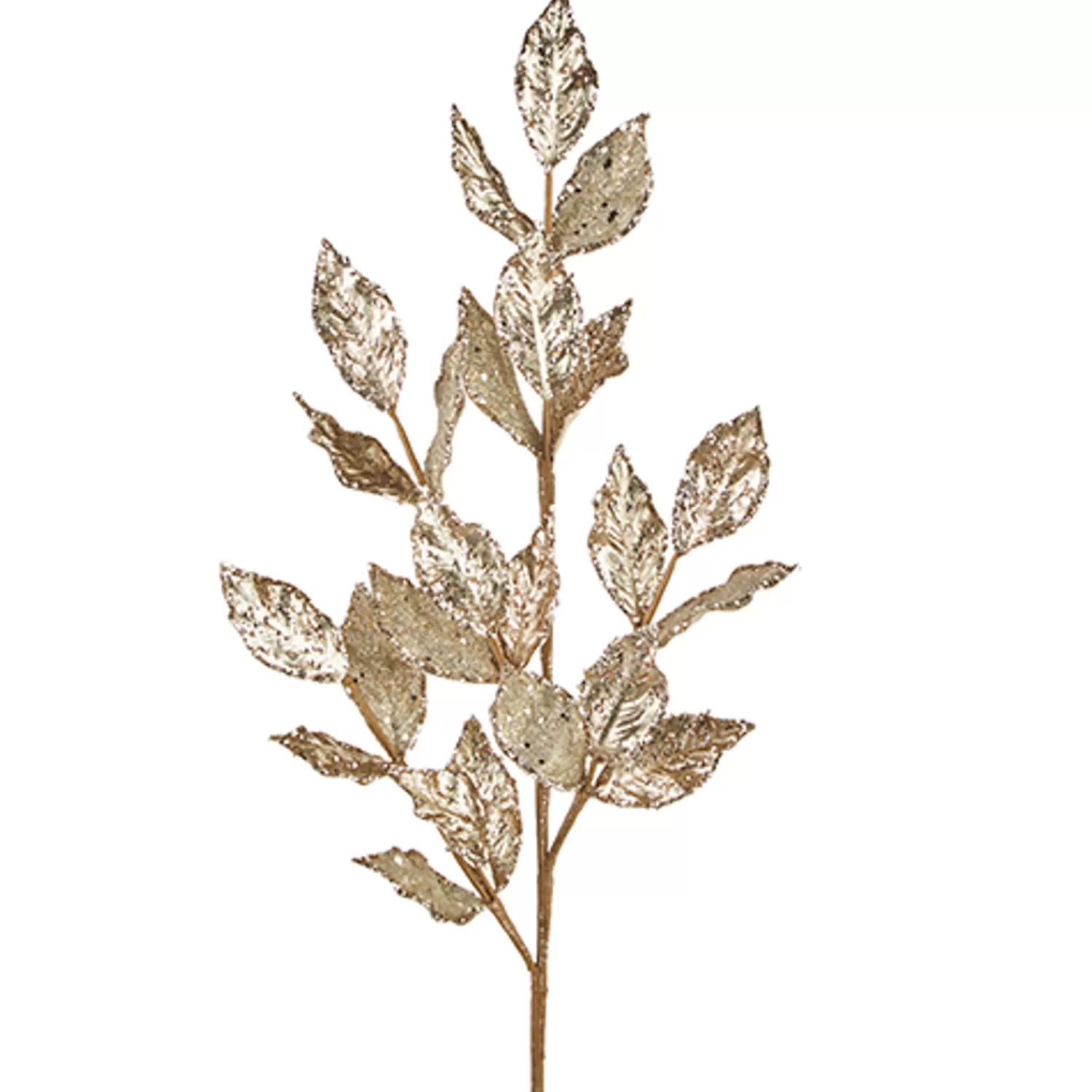 The Jolly Christmas Shop Snowflake Soiree | Champagne Wishes | Raz 29" Champagne Or Silver Glittered Leaf Christmas Tree Spray