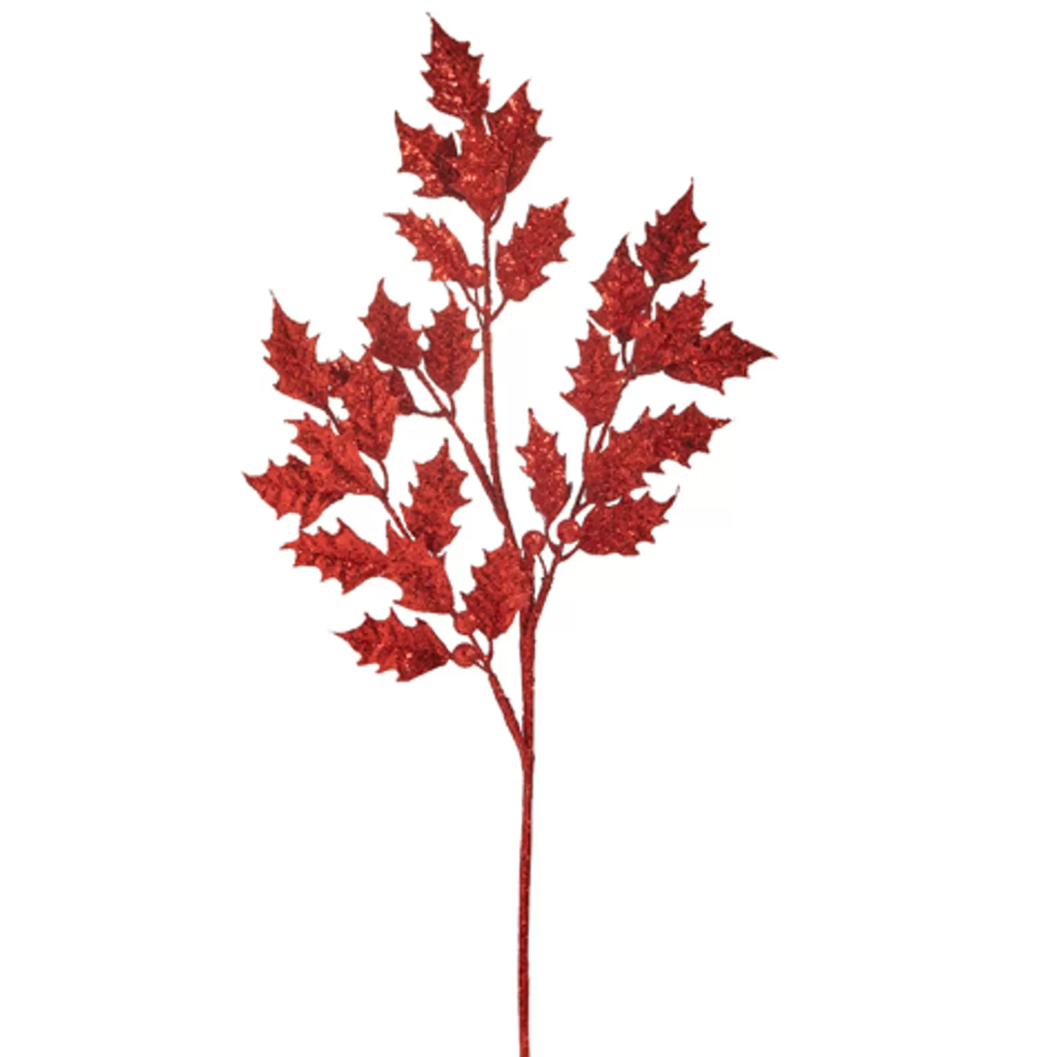 The Jolly Christmas Shop Tinsel Town | Sprays, Picks, Stems | Raz 29" Red Glittered Holly Leaf Christmas Tree Spray F4441749